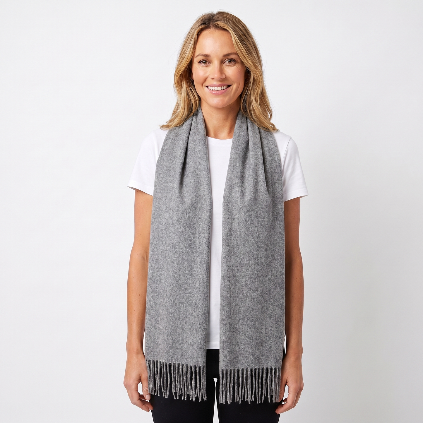Women's Cashmere-Style Scarf – Oversized Plain Woven Fringe Wrap