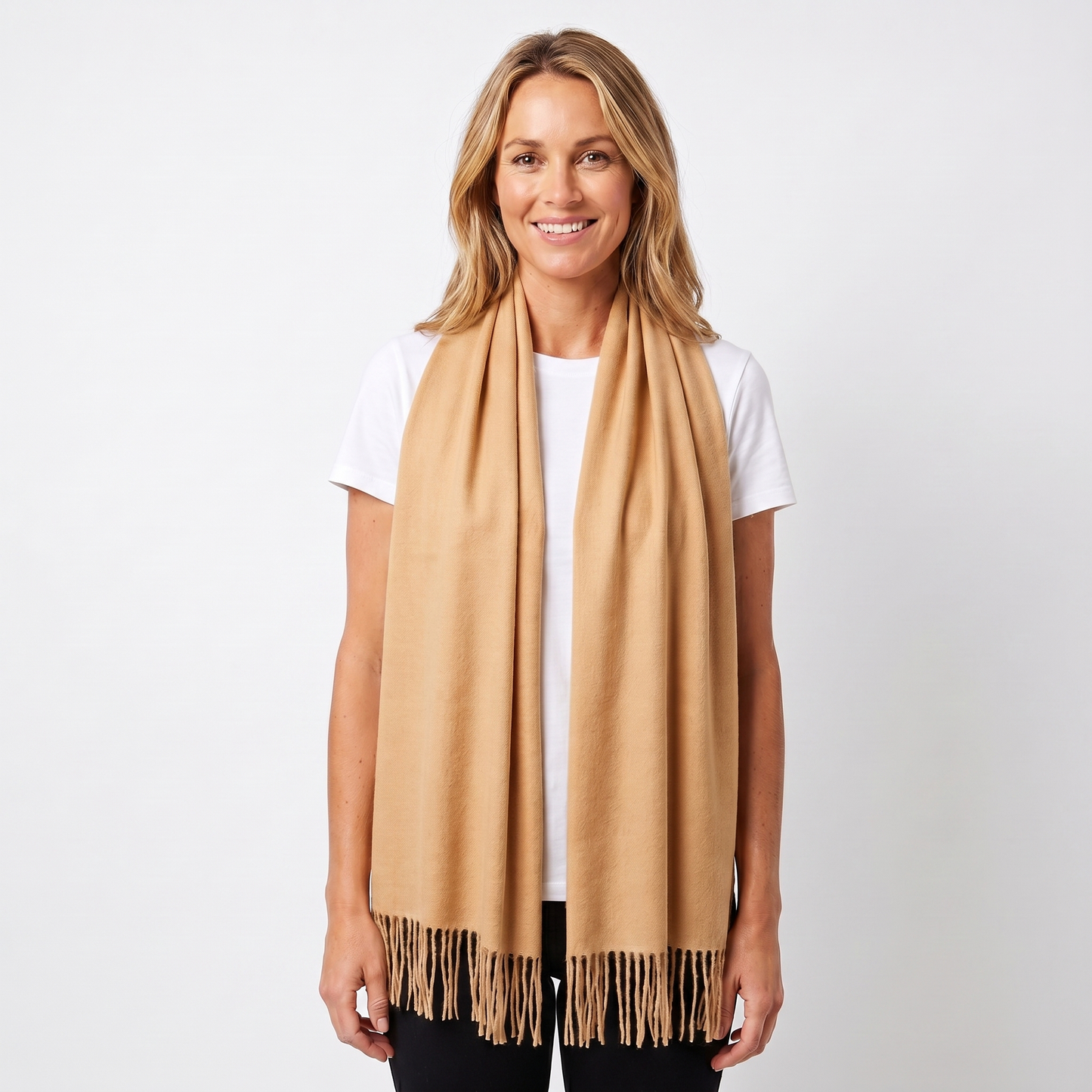 Women's Cashmere-Style Scarf – Oversized Plain Woven Fringe Wrap