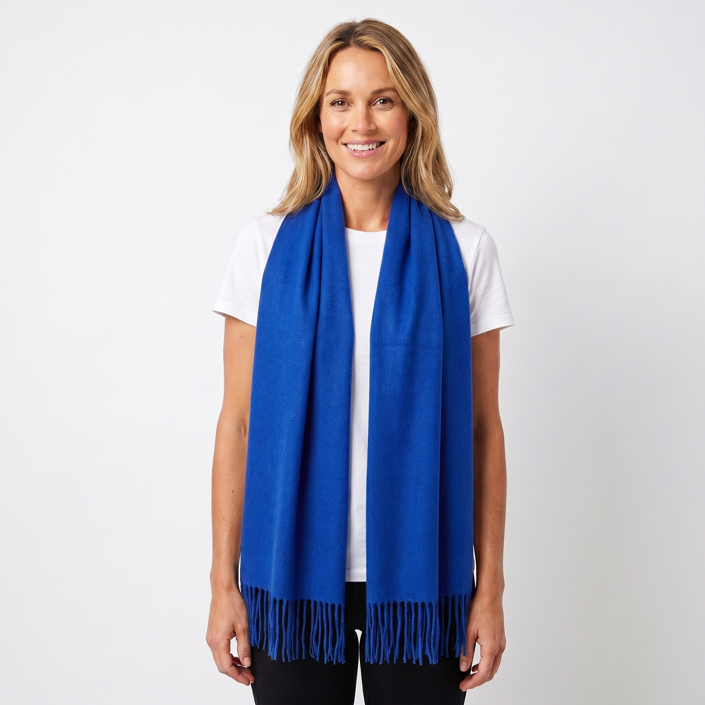 Women's Cashmere-Style Scarf – Oversized Plain Woven Fringe Wrap