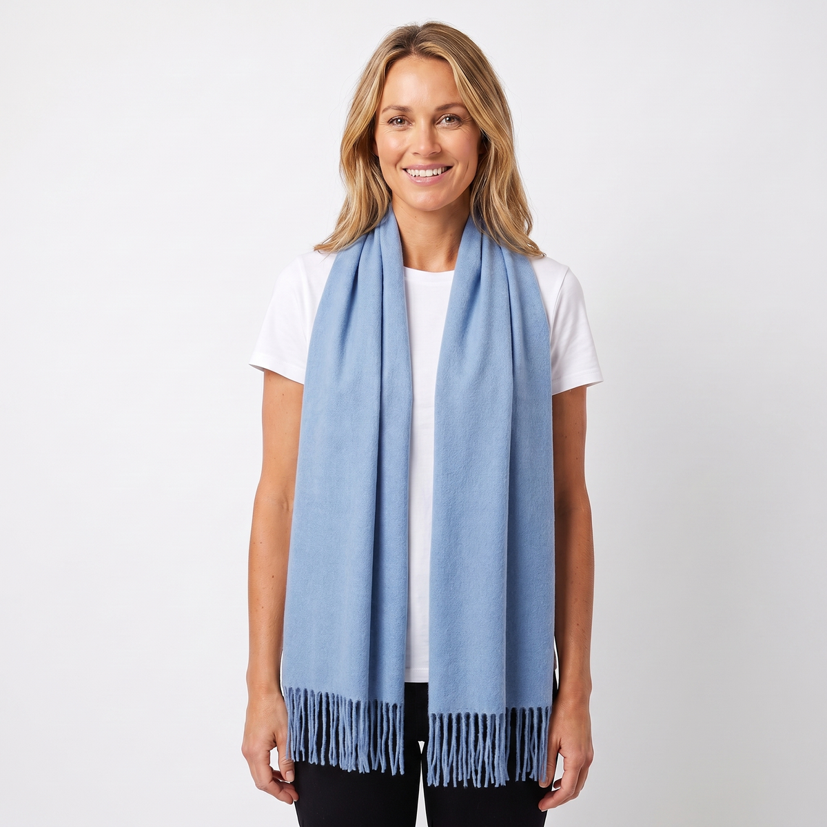 Women's Cashmere-Style Scarf – Oversized Plain Woven Fringe Wrap