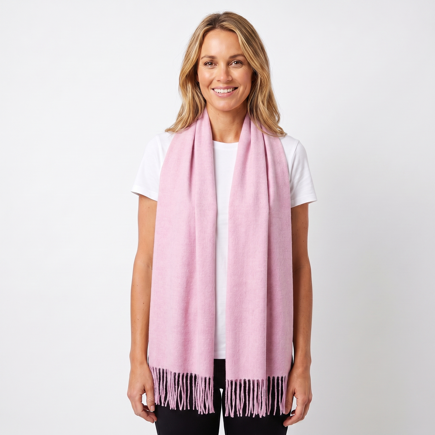 Women's Cashmere-Style Scarf – Oversized Plain Woven Fringe Wrap