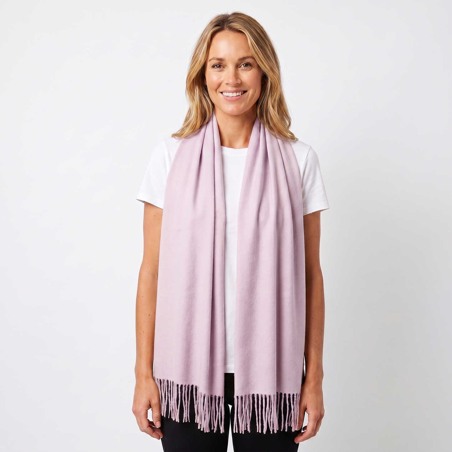 Women's Cashmere-Style Scarf – Oversized Plain Woven Fringe Wrap