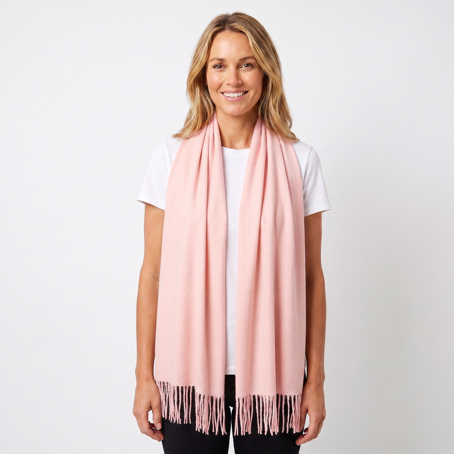 Women's Cashmere-Style Scarf – Oversized Plain Woven Fringe Wrap