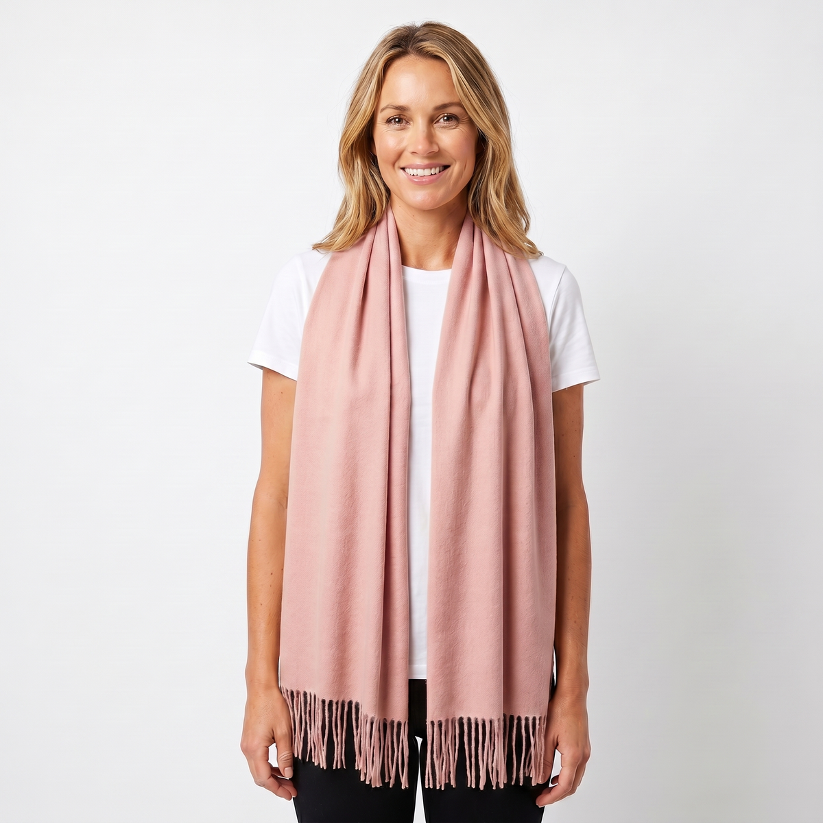 Women's Cashmere-Style Scarf – Oversized Plain Woven Fringe Wrap