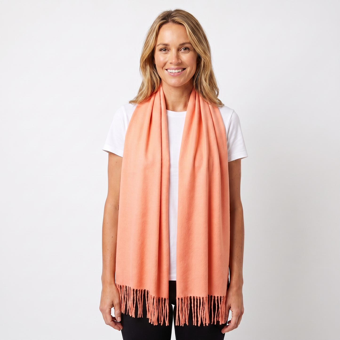 Women's Cashmere-Style Scarf – Oversized Plain Woven Fringe Wrap