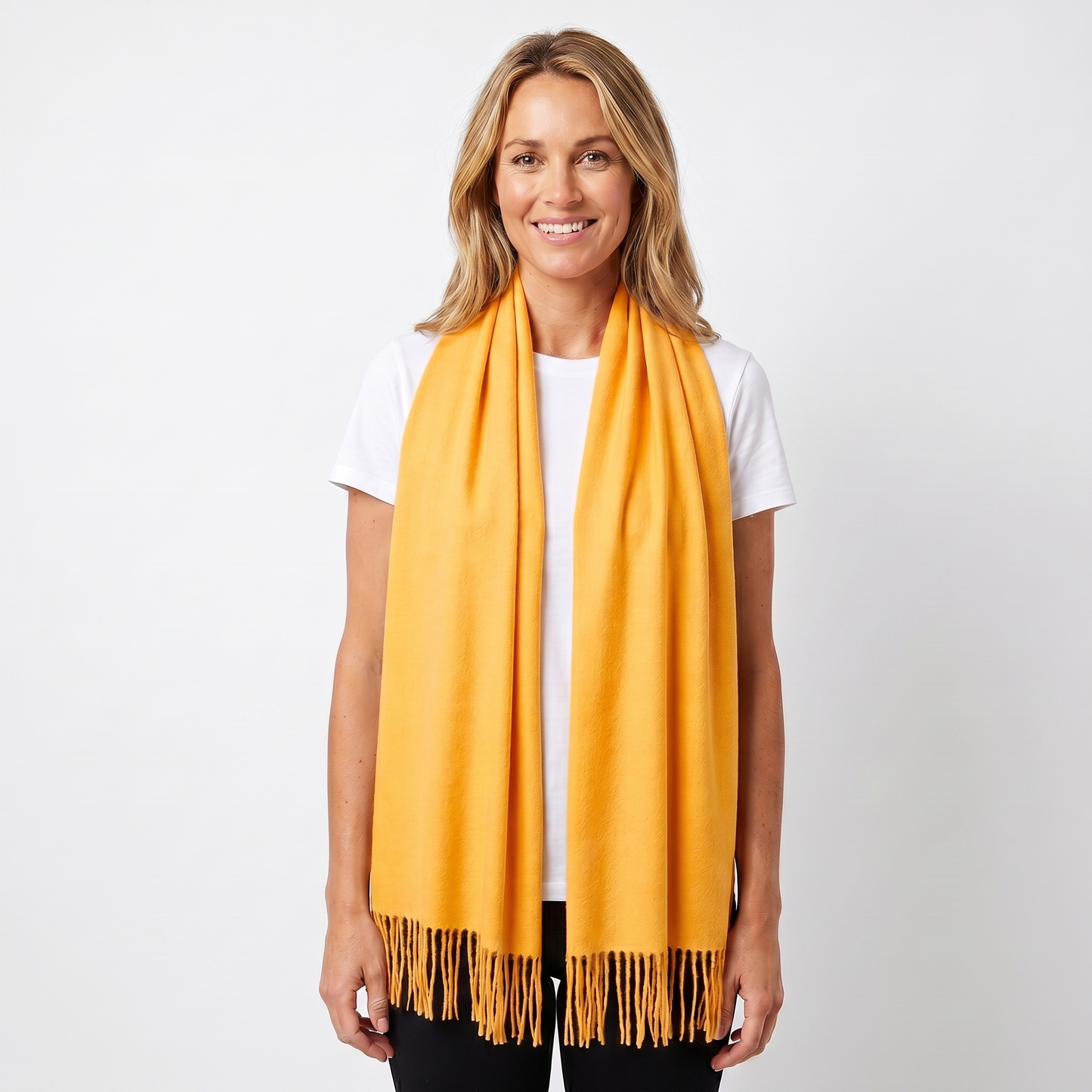 Women's Cashmere-Style Scarf – Oversized Plain Woven Fringe Wrap