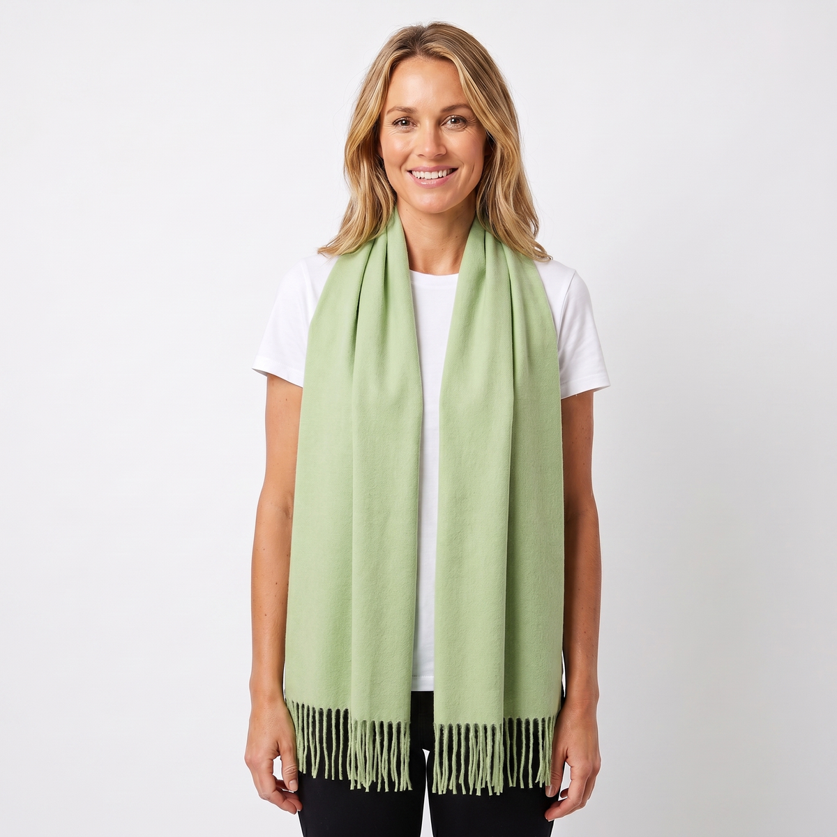 Women's Cashmere-Style Scarf – Oversized Plain Woven Fringe Wrap