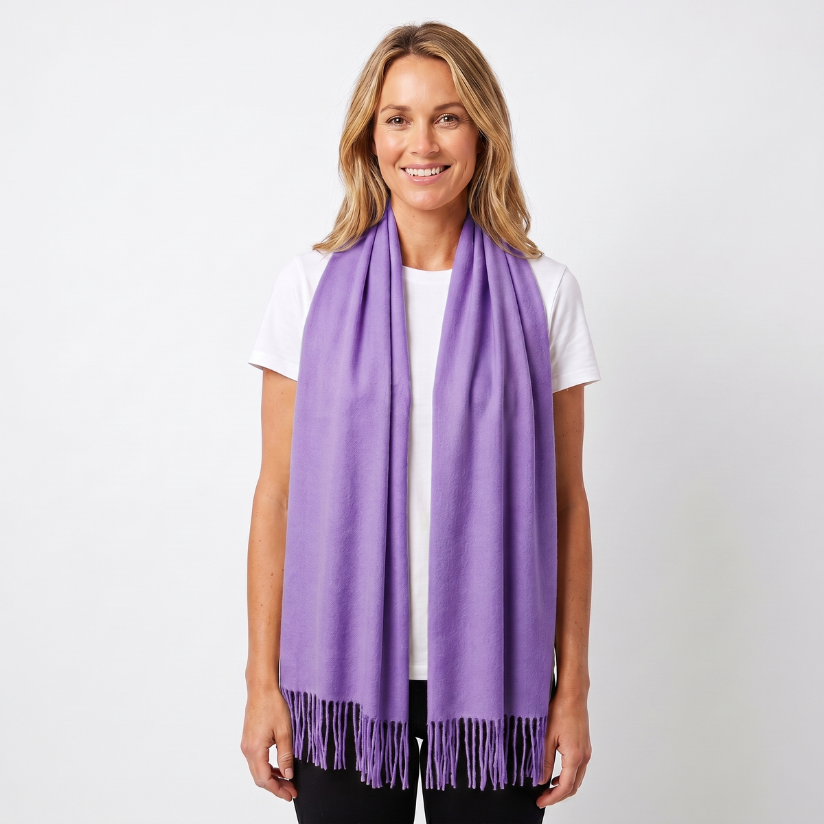 Women's Cashmere-Style Scarf – Oversized Plain Woven Fringe Wrap