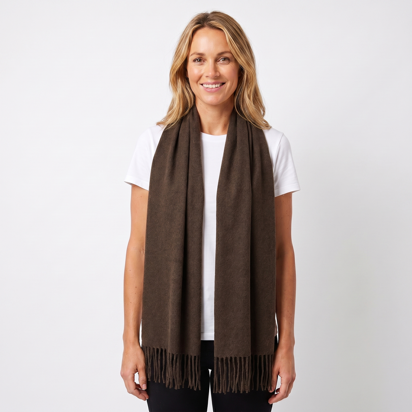 Women's Cashmere-Style Scarf – Oversized Plain Woven Fringe Wrap