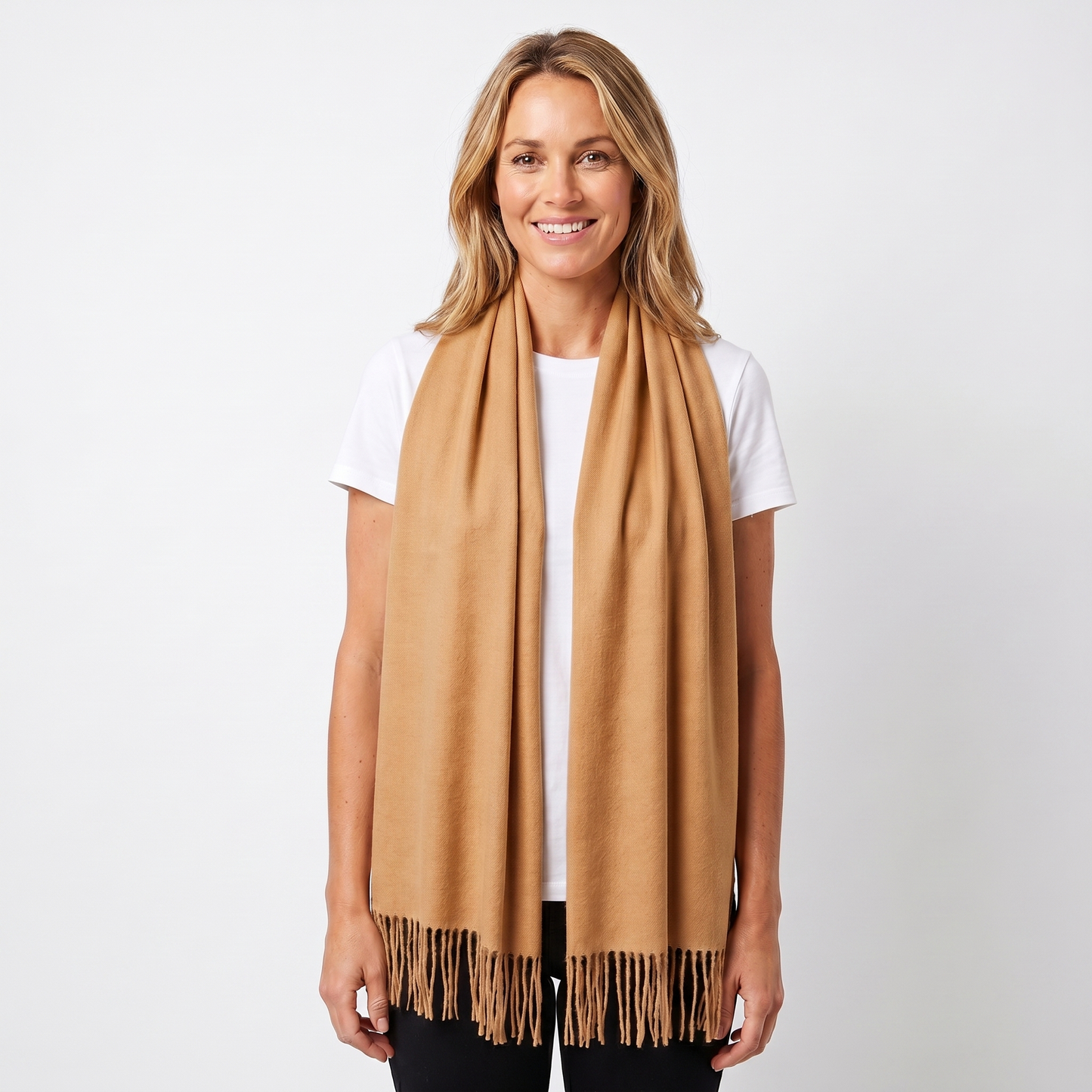Women's Cashmere-Style Scarf – Oversized Plain Woven Fringe Wrap