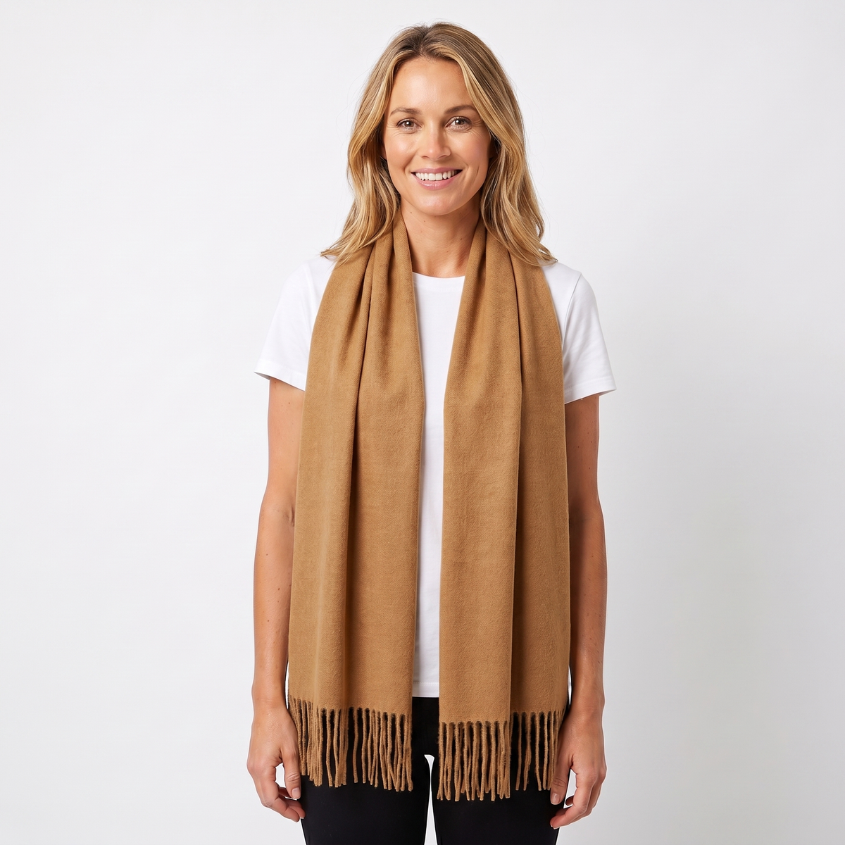 Women's Cashmere-Style Scarf – Oversized Plain Woven Fringe Wrap