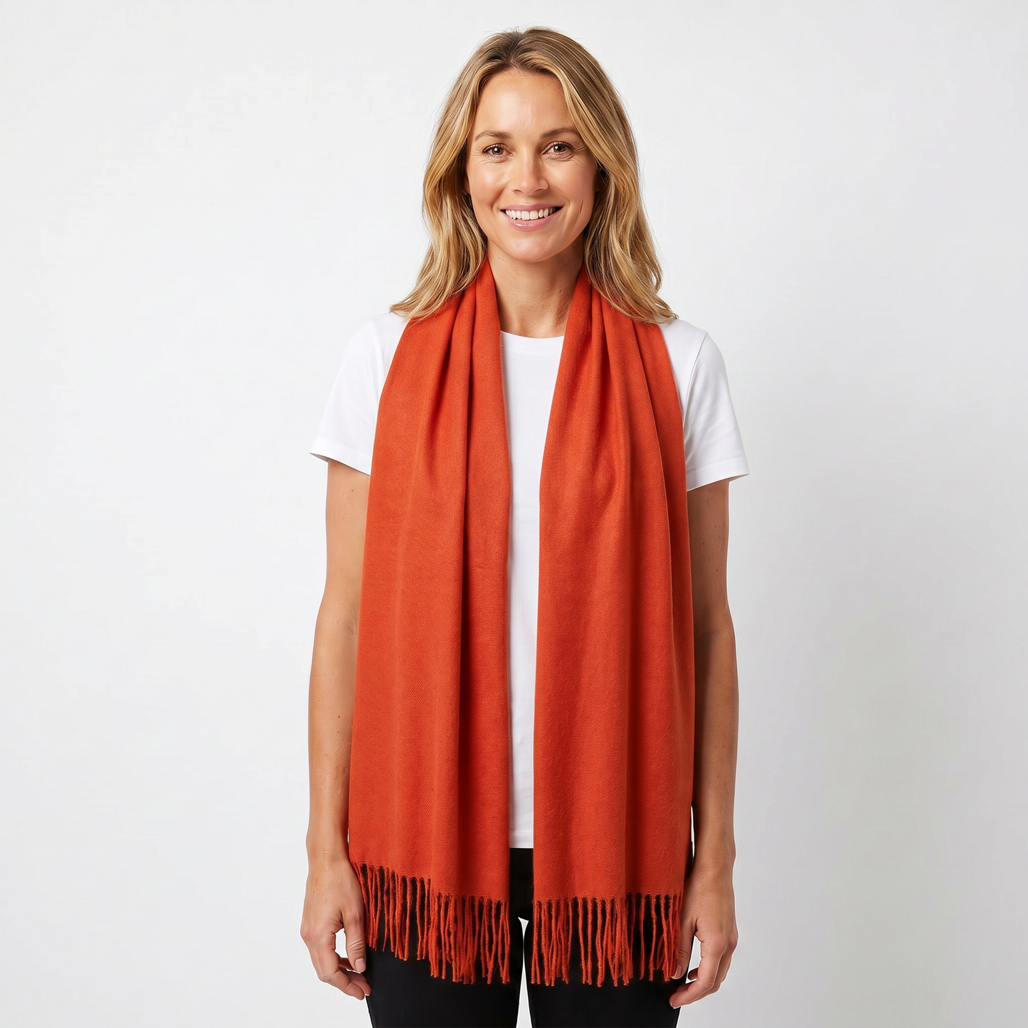 Women's Cashmere-Style Scarf – Oversized Plain Woven Fringe Wrap
