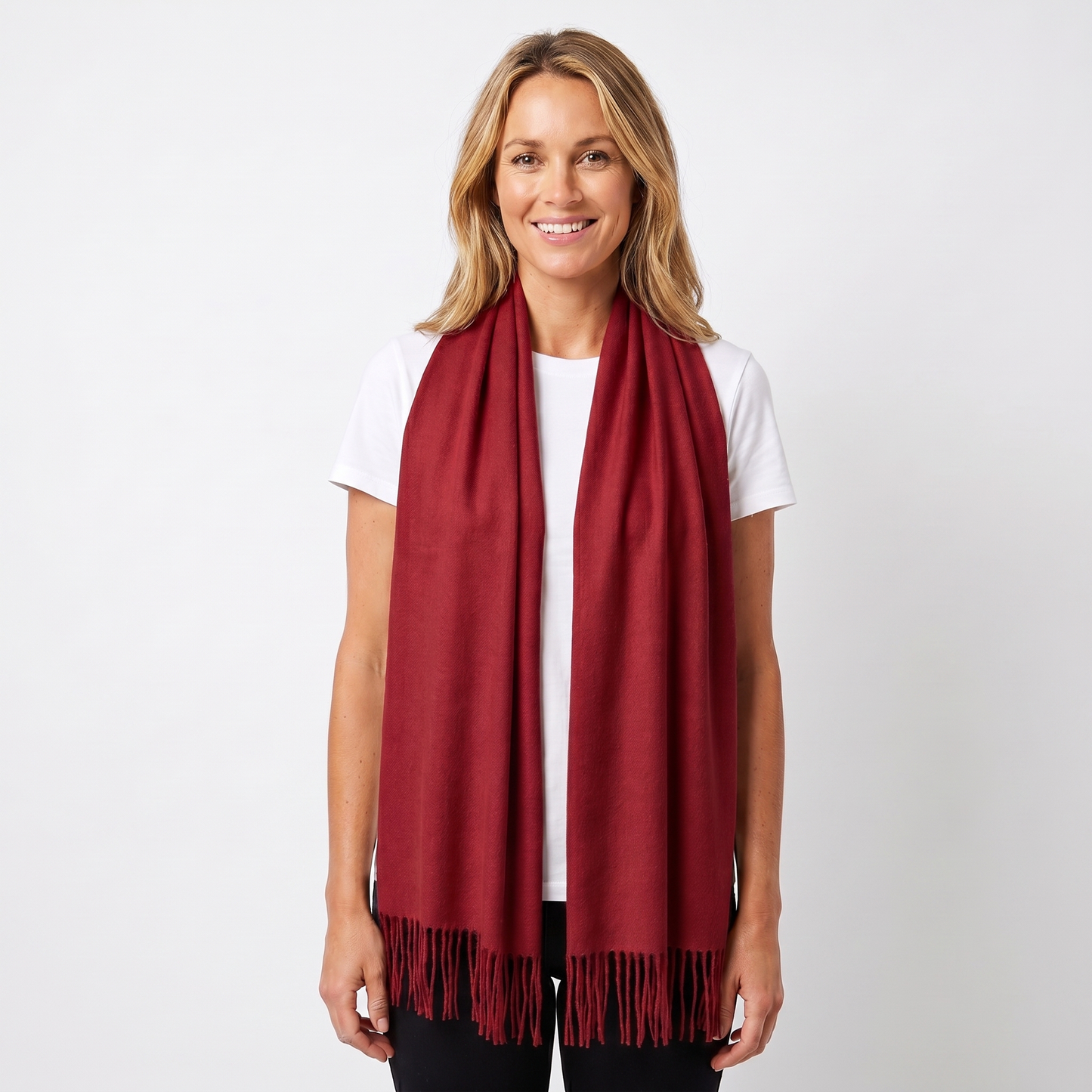 Women's Cashmere-Style Scarf – Oversized Plain Woven Fringe Wrap
