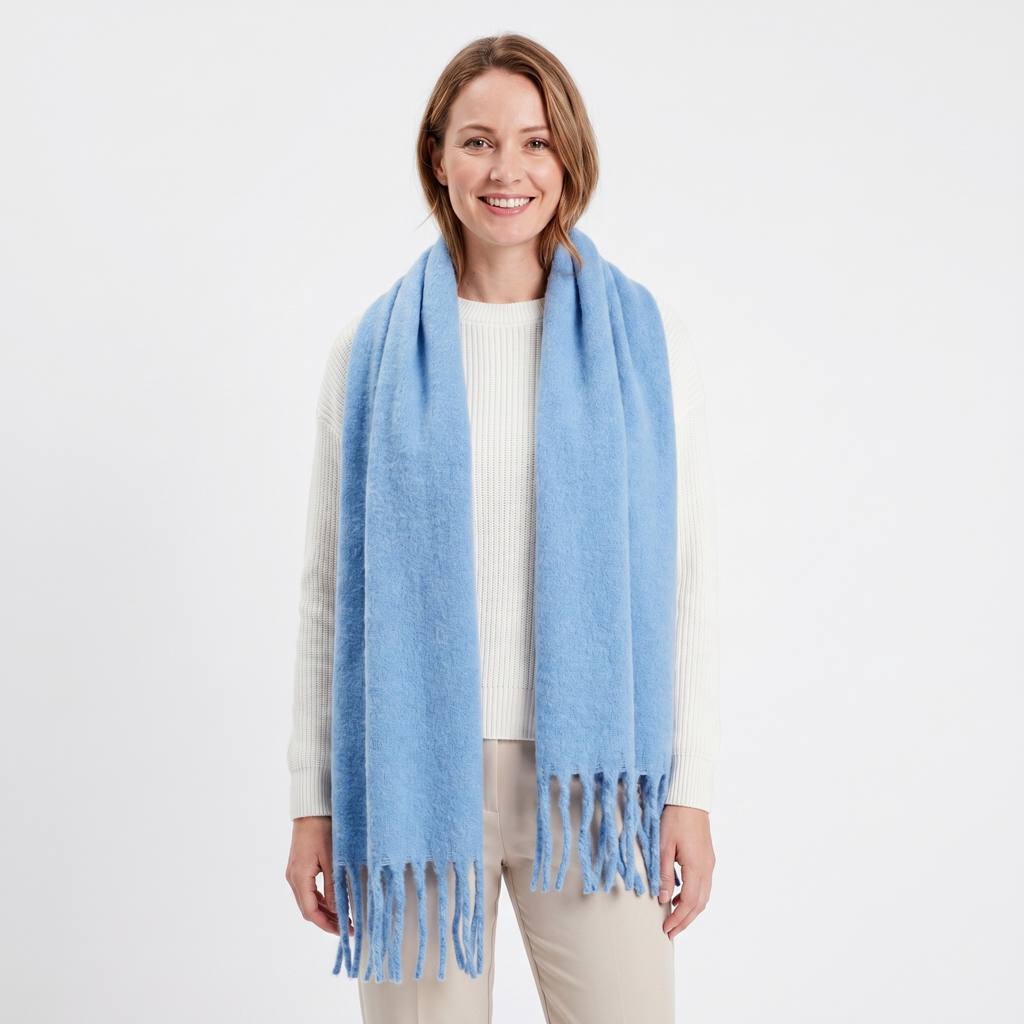 Women's Fluffy Scarf – Oversized Brushed Plain Fringe Wrap