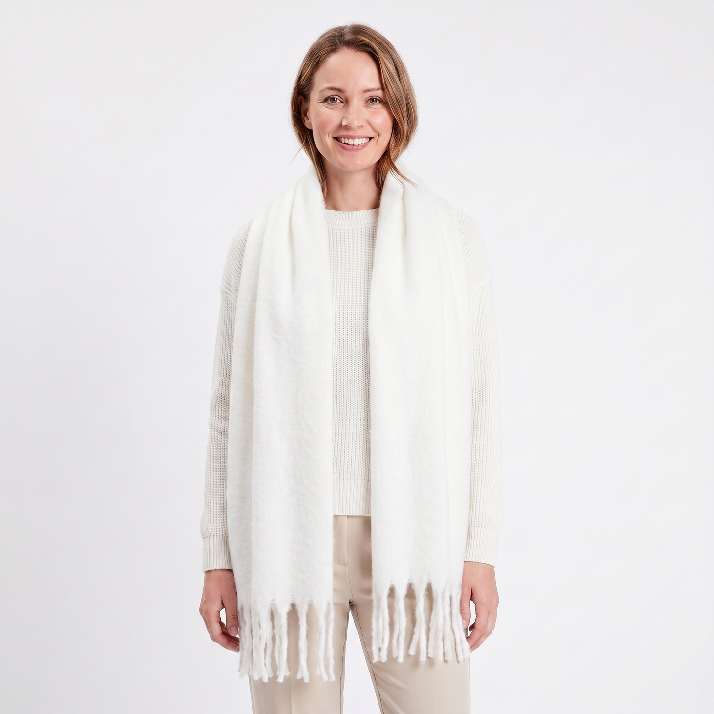 Women's Fluffy Scarf – Oversized Brushed Plain Fringe Wrap