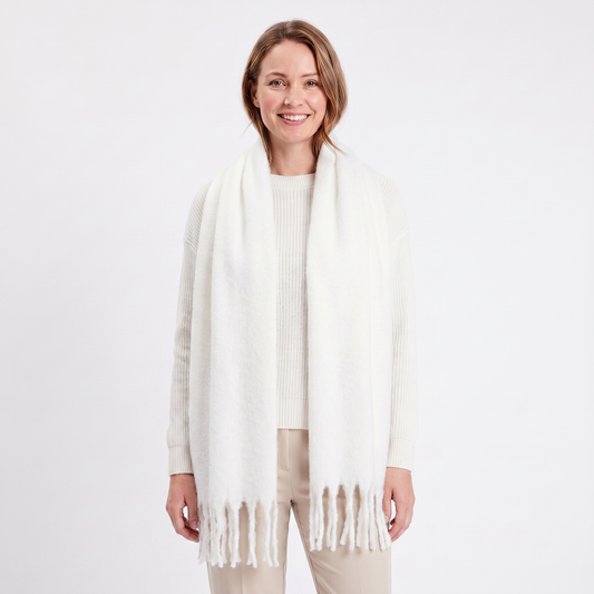 Women's Fluffy Scarf – Oversized Brushed Plain Fringe Wrap