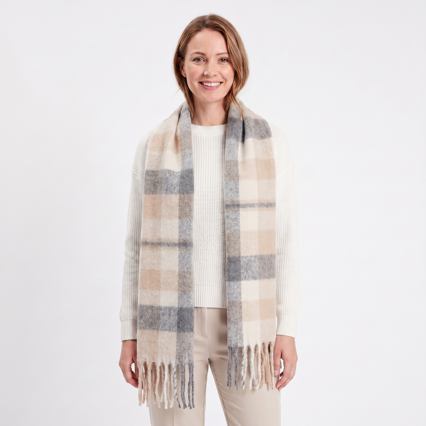 Women's Fluffy Scarf – Oversized Brushed Plain Fringe Wrap