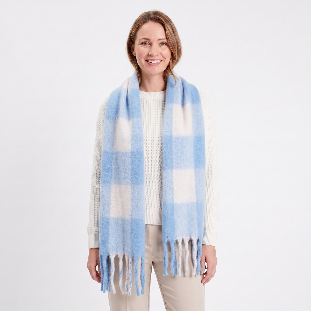 Women's Fluffy Scarf – Oversized Brushed Plain Fringe Wrap