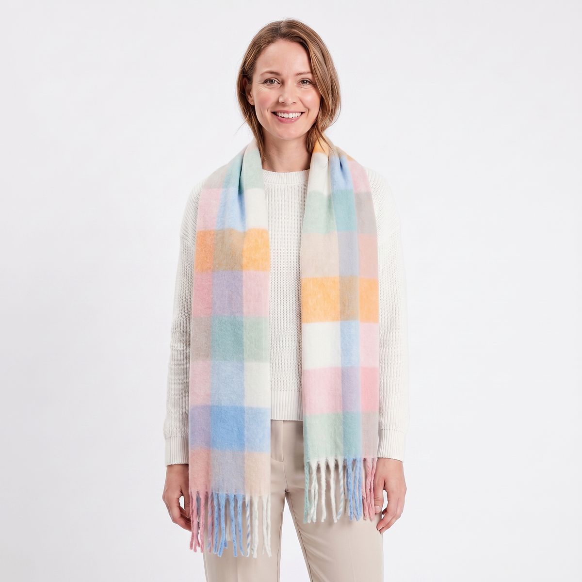 Women's Fluffy Scarf – Oversized Brushed Plain Fringe Wrap