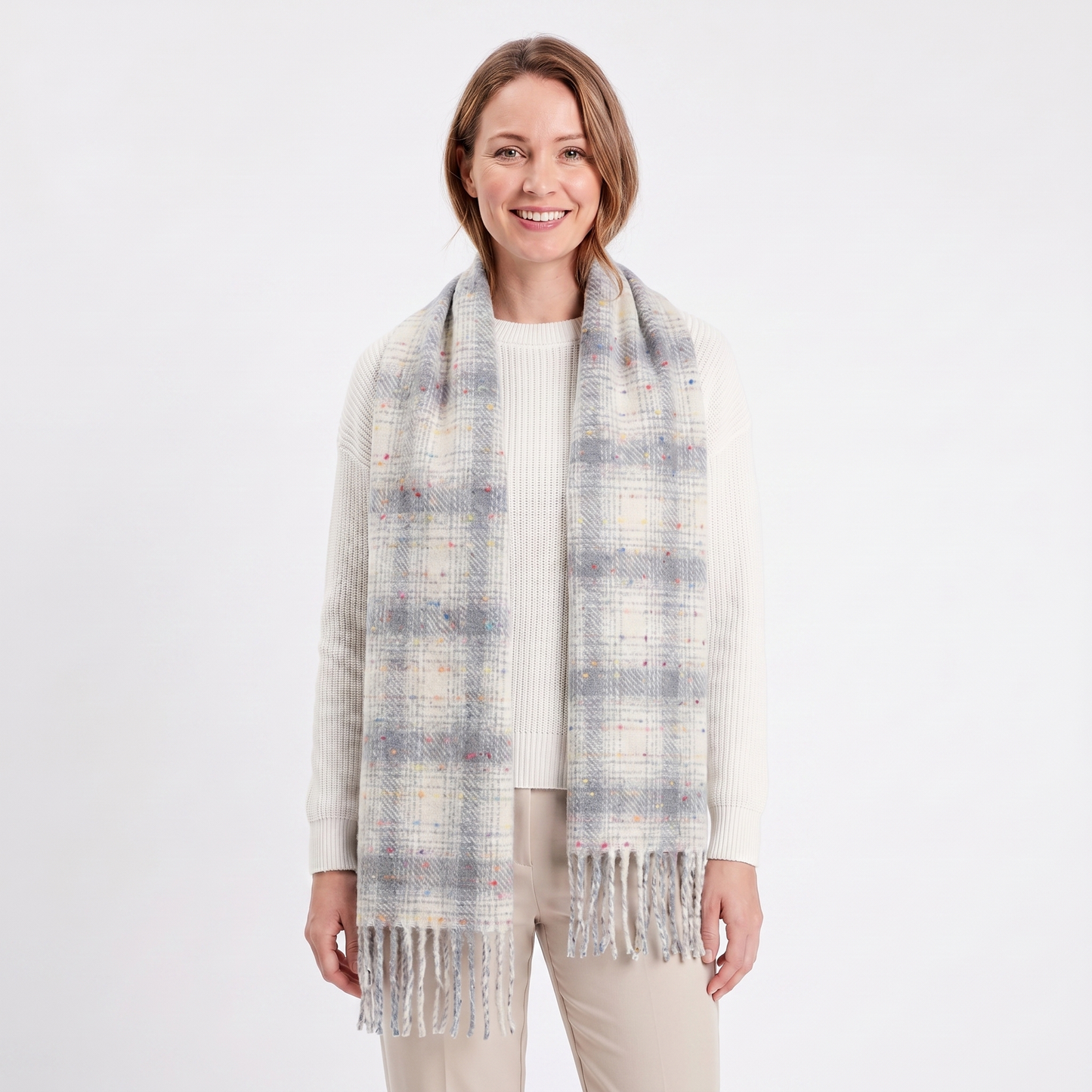 Women's Fluffy Scarf – Oversized Brushed Plain Fringe Wrap