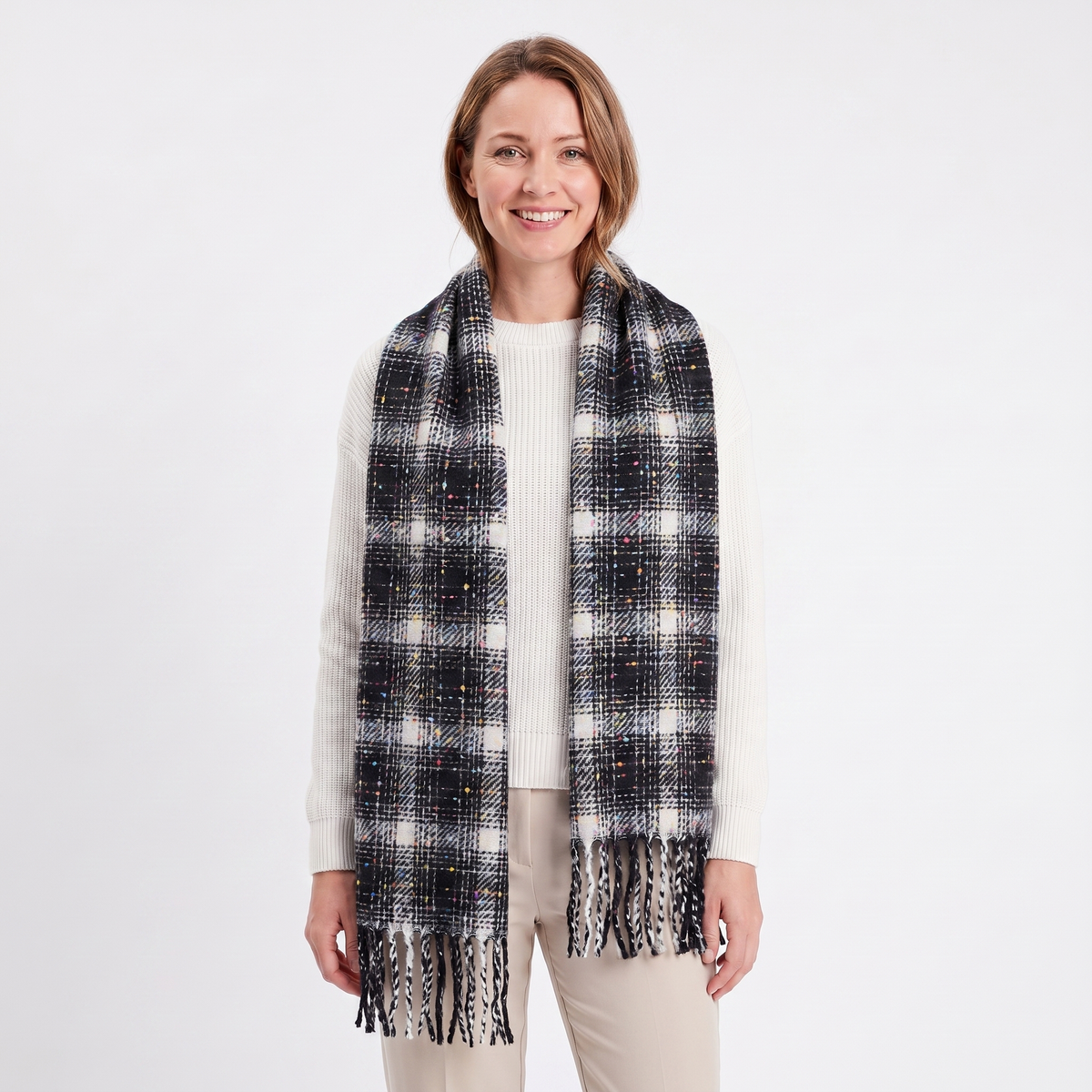 Women's Fluffy Scarf – Oversized Brushed Plain Fringe Wrap