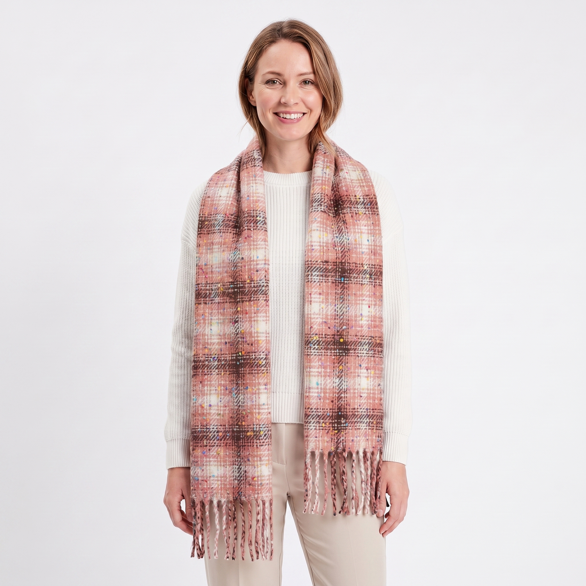 Women's Fluffy Scarf – Oversized Brushed Plain Fringe Wrap
