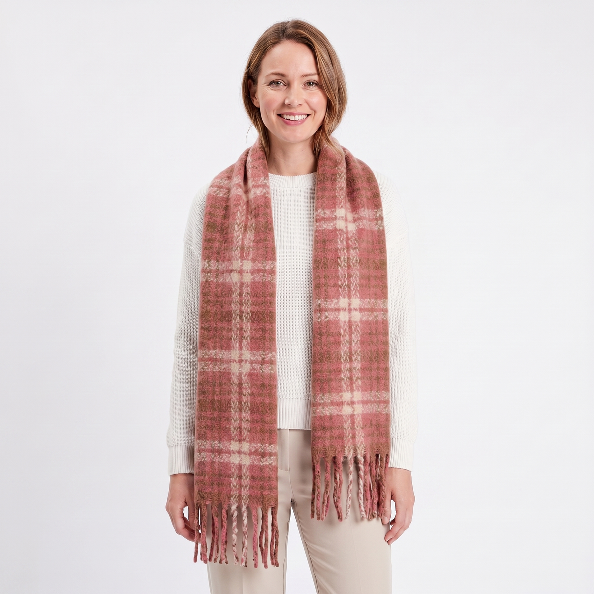 Women's Fluffy Scarf – Oversized Brushed Plain Fringe Wrap