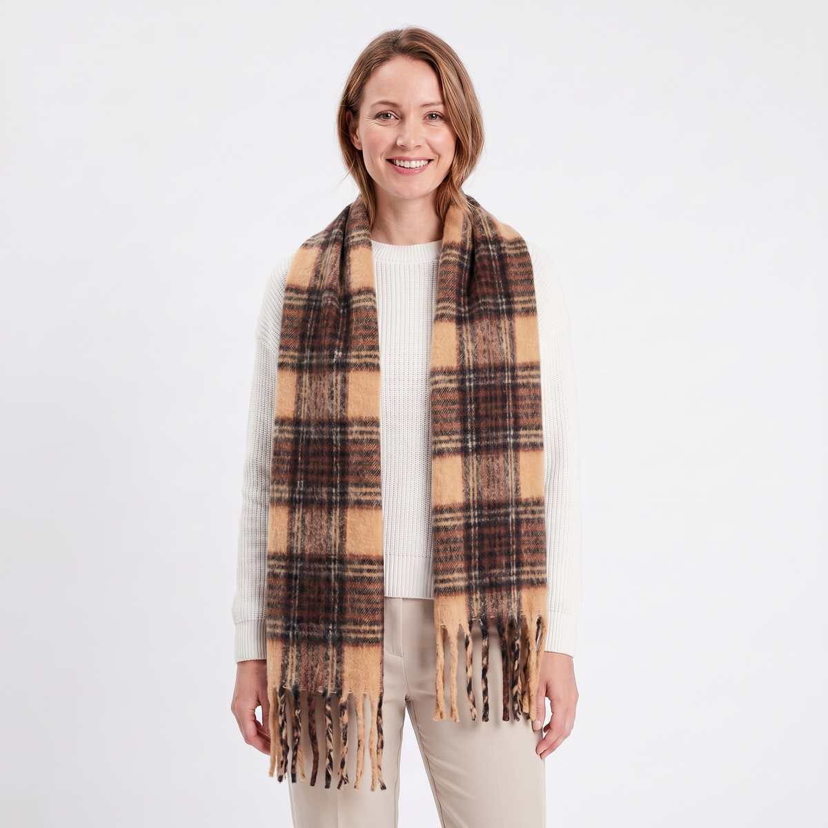 Women's Fluffy Scarf – Oversized Brushed Plain Fringe Wrap