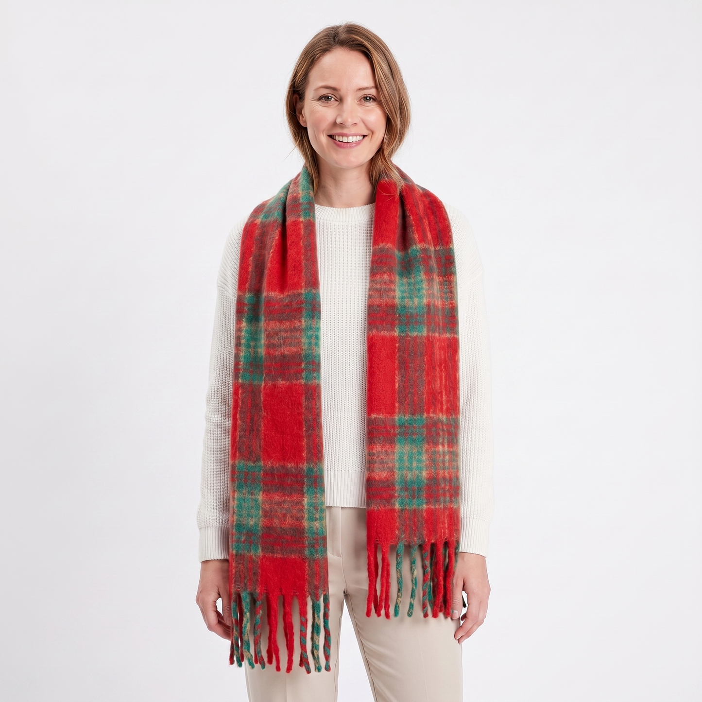 Women's Fluffy Scarf – Oversized Brushed Plain Fringe Wrap