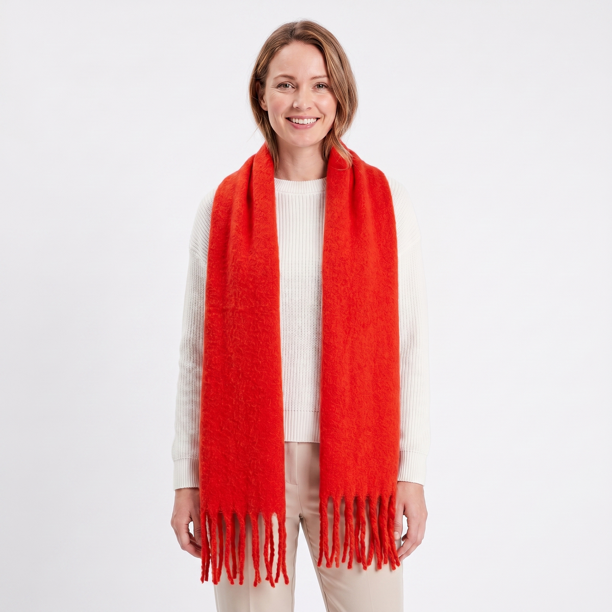 Women's Fluffy Scarf – Oversized Brushed Plain Fringe Wrap