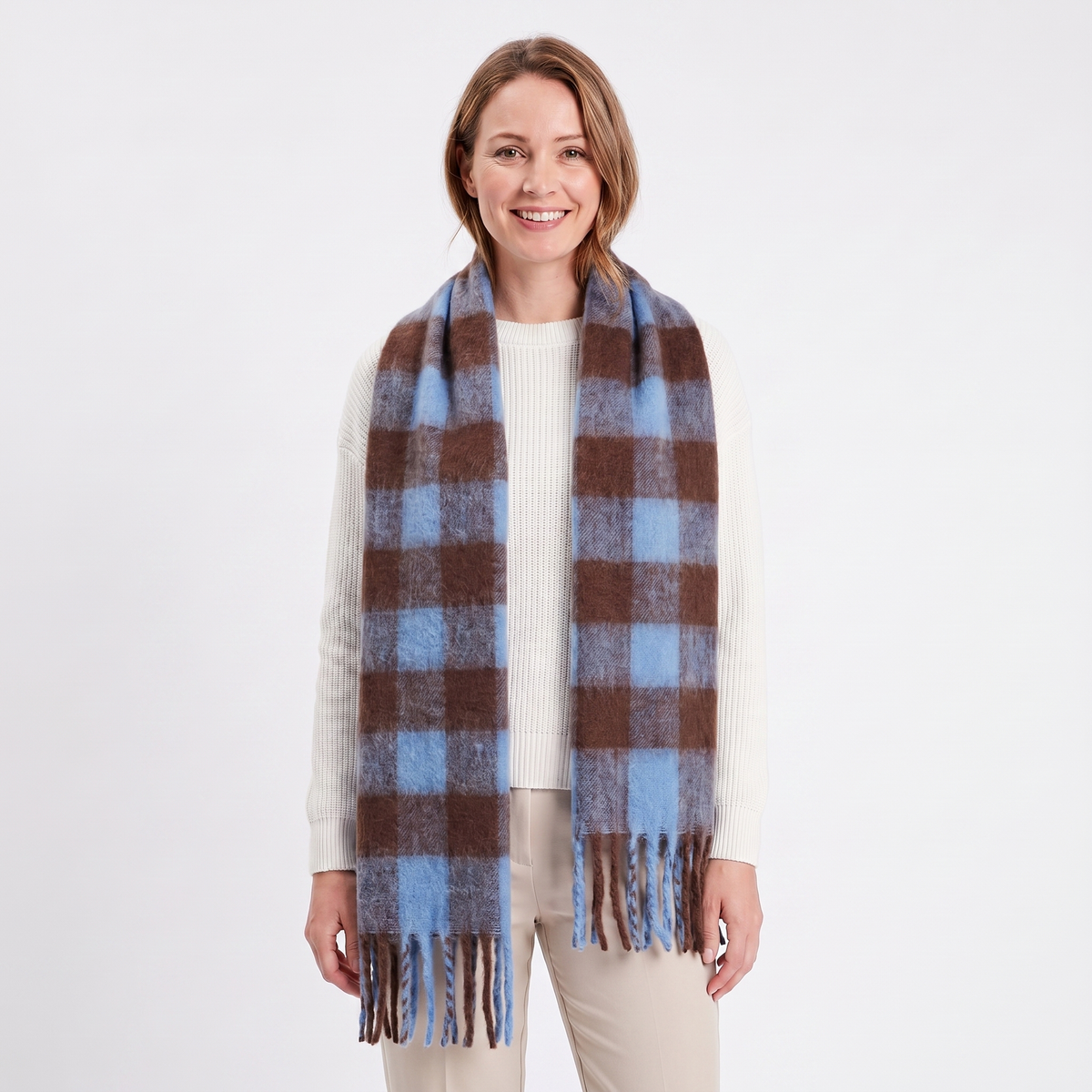 Women's Fluffy Scarf – Oversized Brushed Plain Fringe Wrap