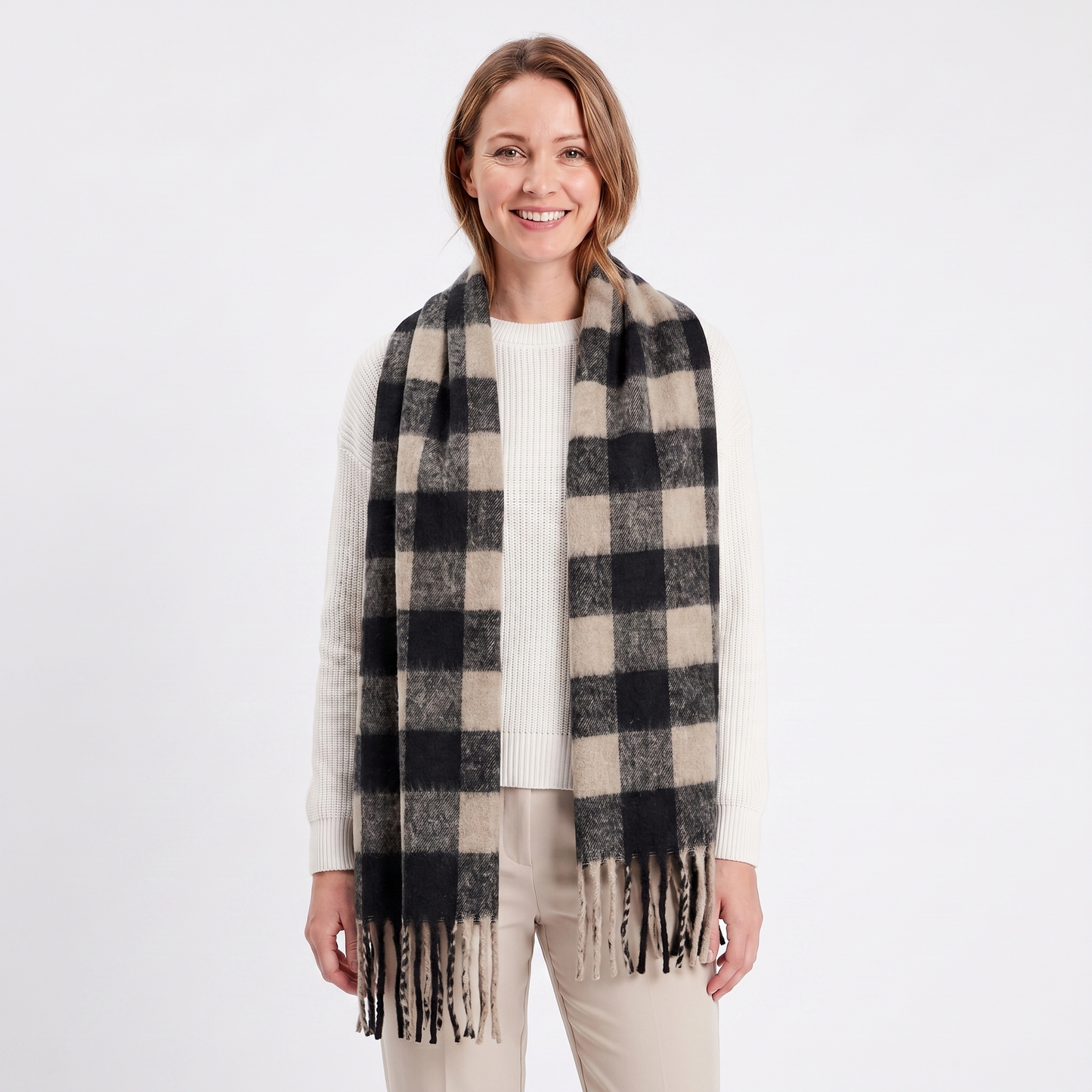 Women's Fluffy Scarf – Oversized Brushed Plain Fringe Wrap