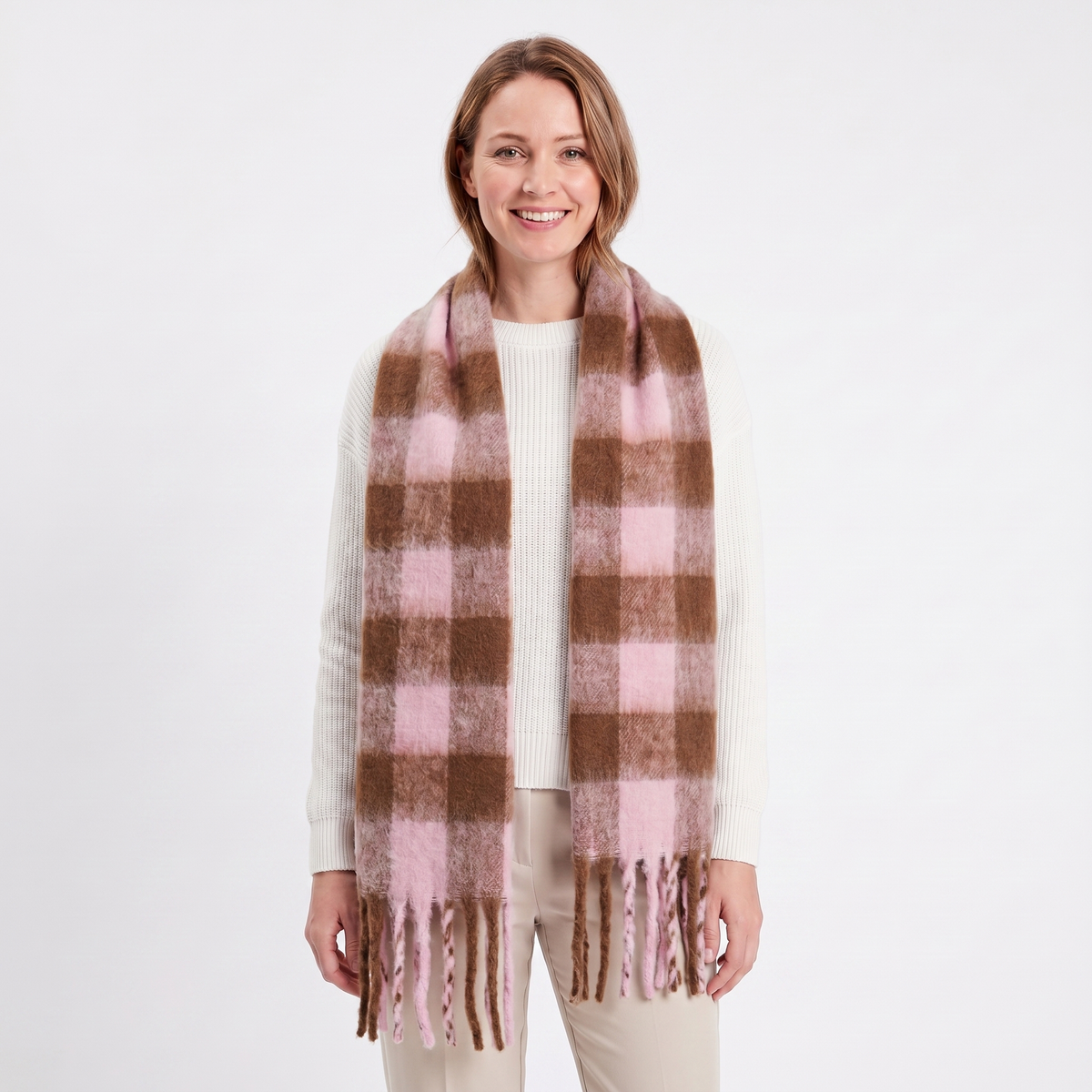 Women's Fluffy Scarf – Oversized Brushed Plain Fringe Wrap