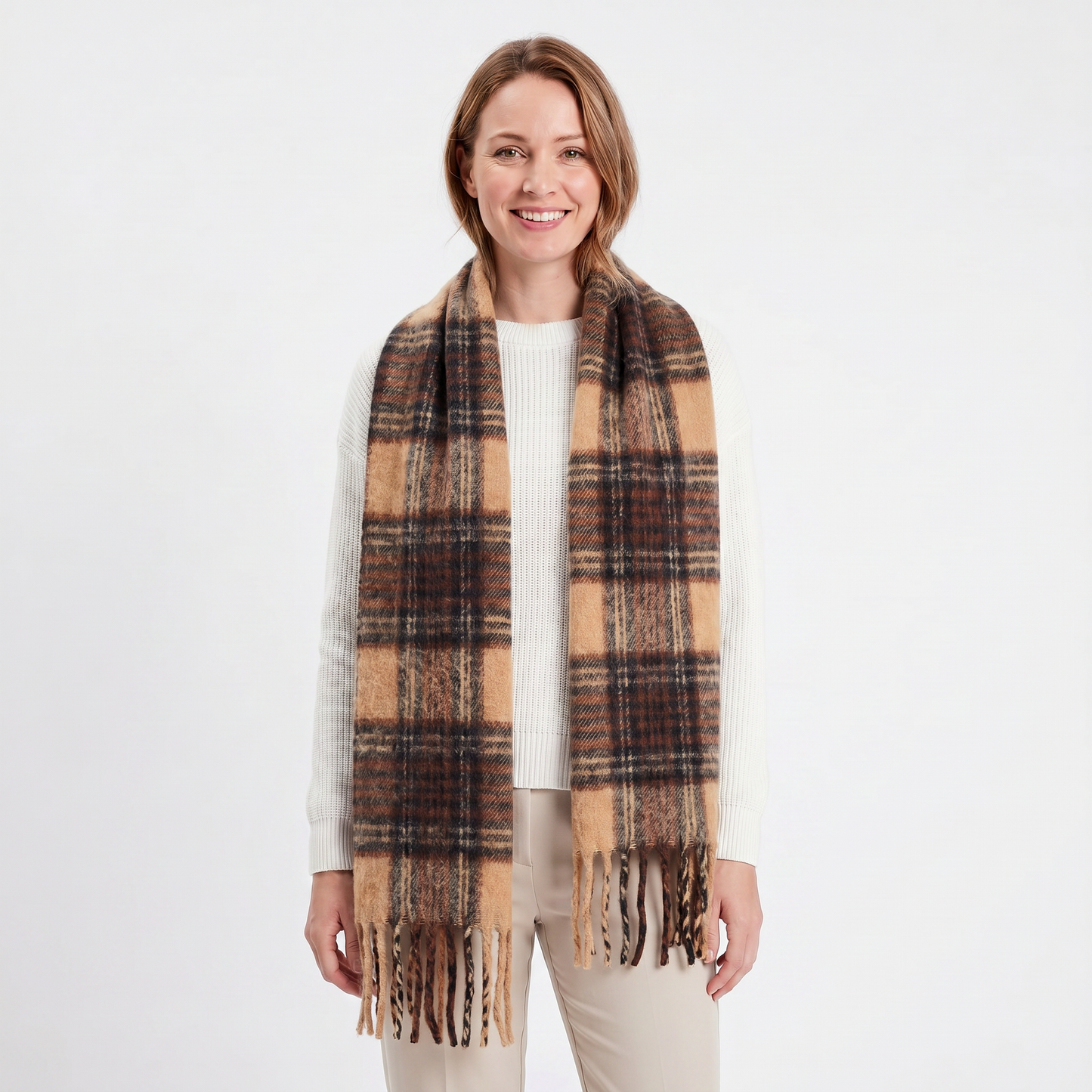 Women's Fluffy Scarf – Oversized Brushed Plain Fringe Wrap