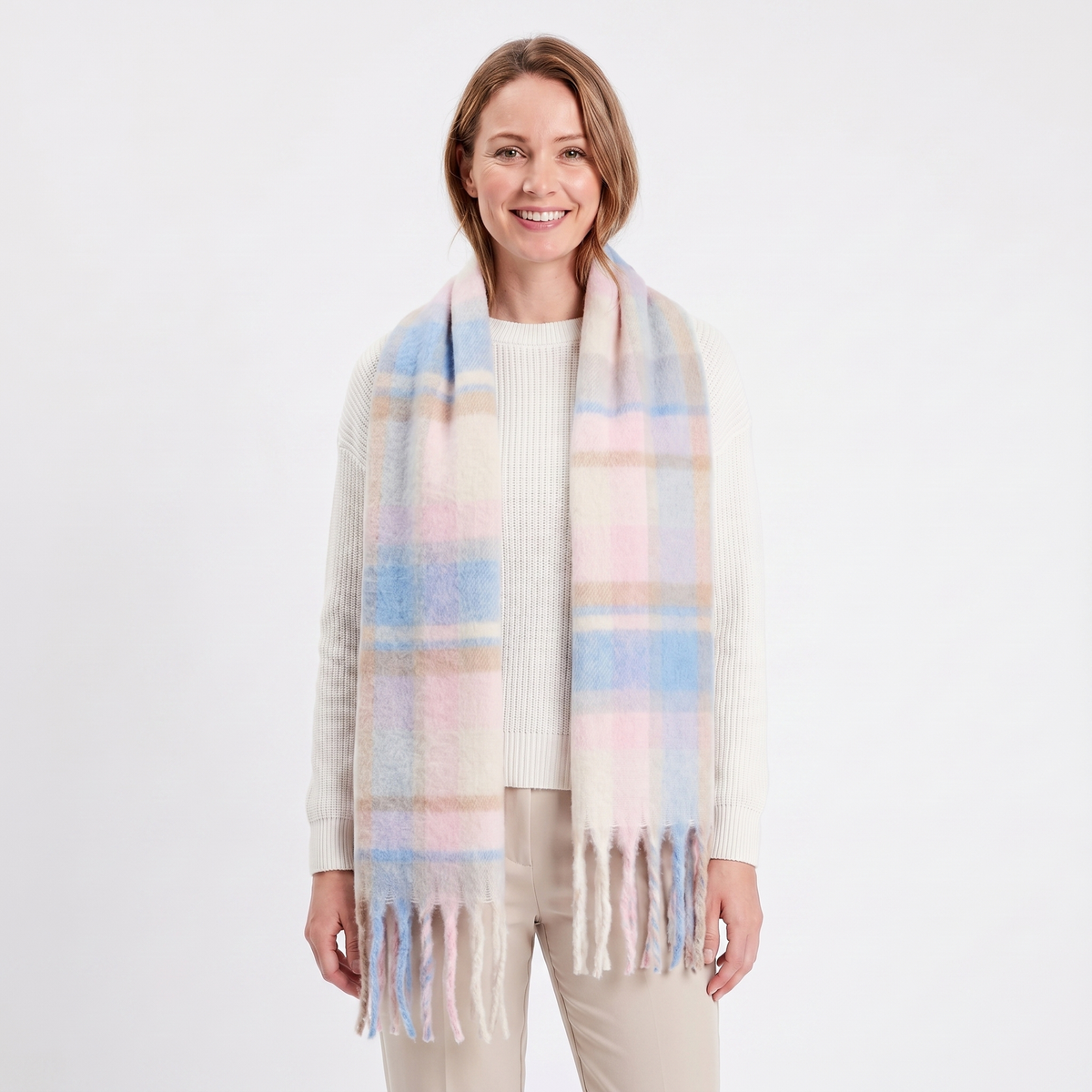 Women's Fluffy Scarf – Oversized Brushed Plain Fringe Wrap