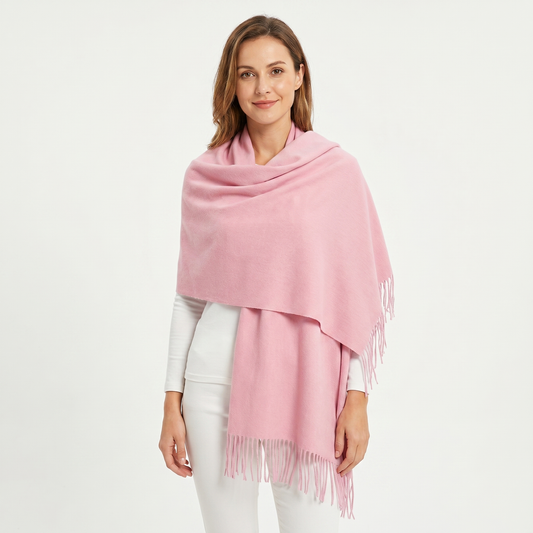 Women's Cashmere-Style Shawl – Oversized Plain Woven Fringe Wrap