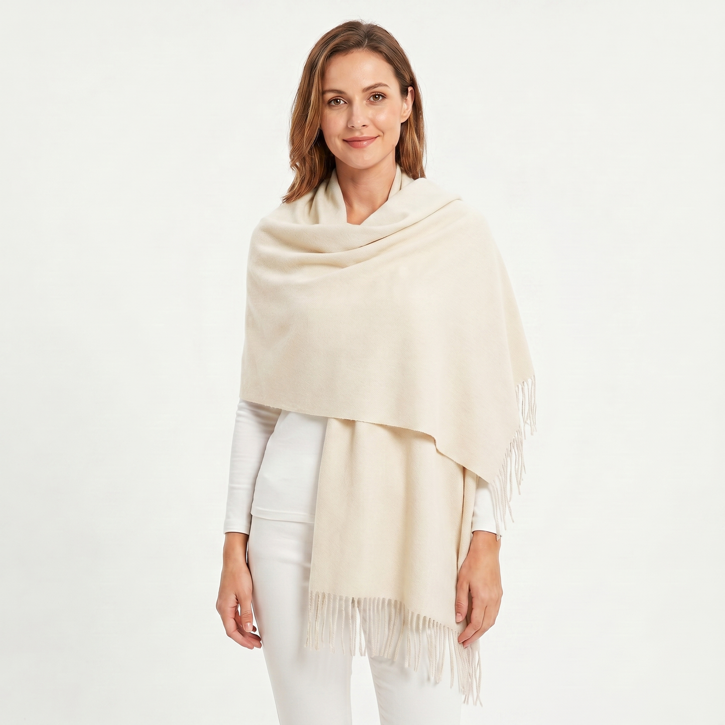 Women's Cashmere-Style Shawl – Oversized Plain Woven Fringe Wrap