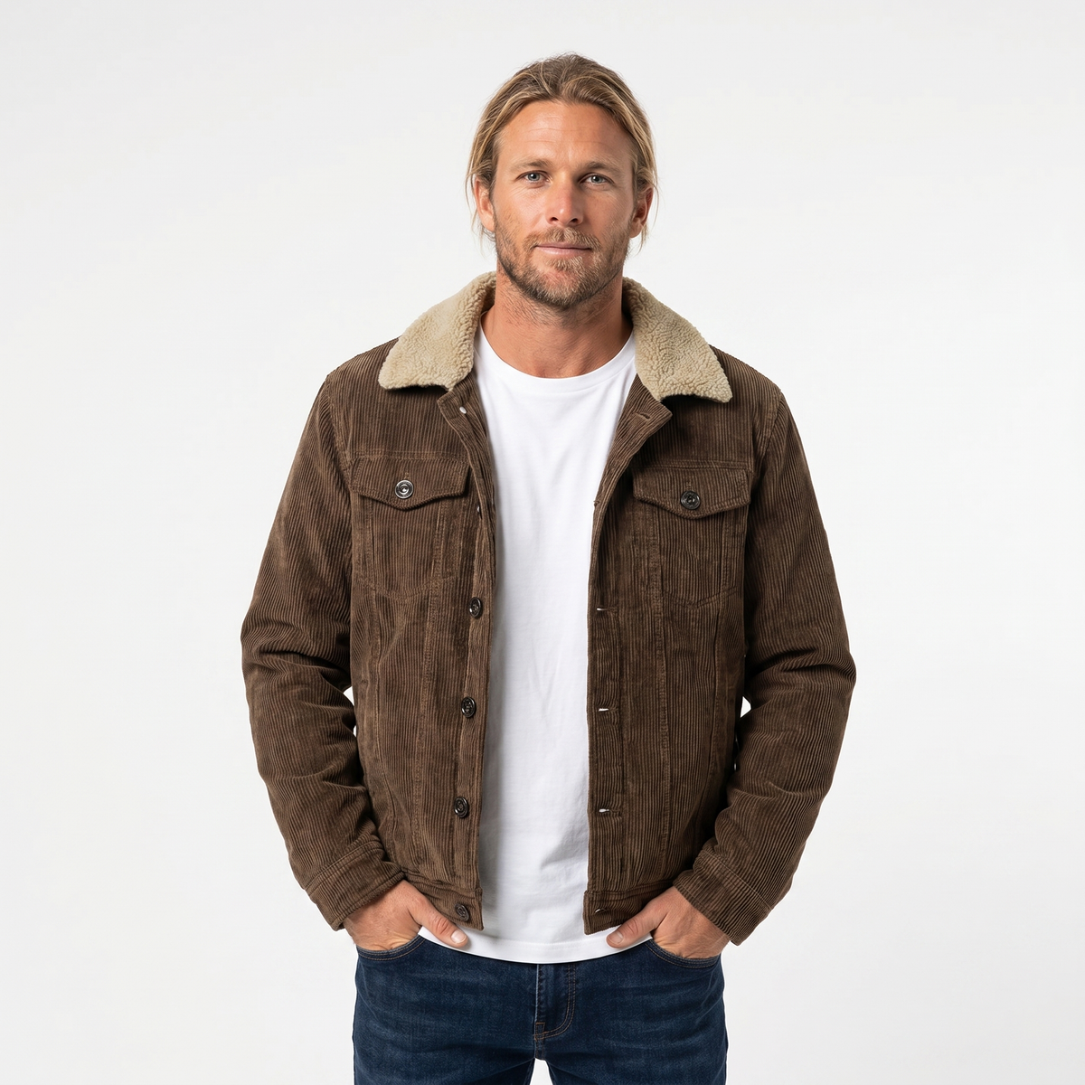 Men's Winter Corduroy Jacket – Sherpa Collar Button-Front