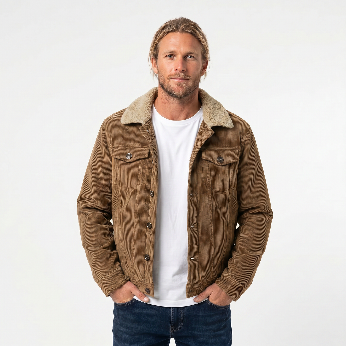Men's Winter Corduroy Jacket – Sherpa Collar Button-Front