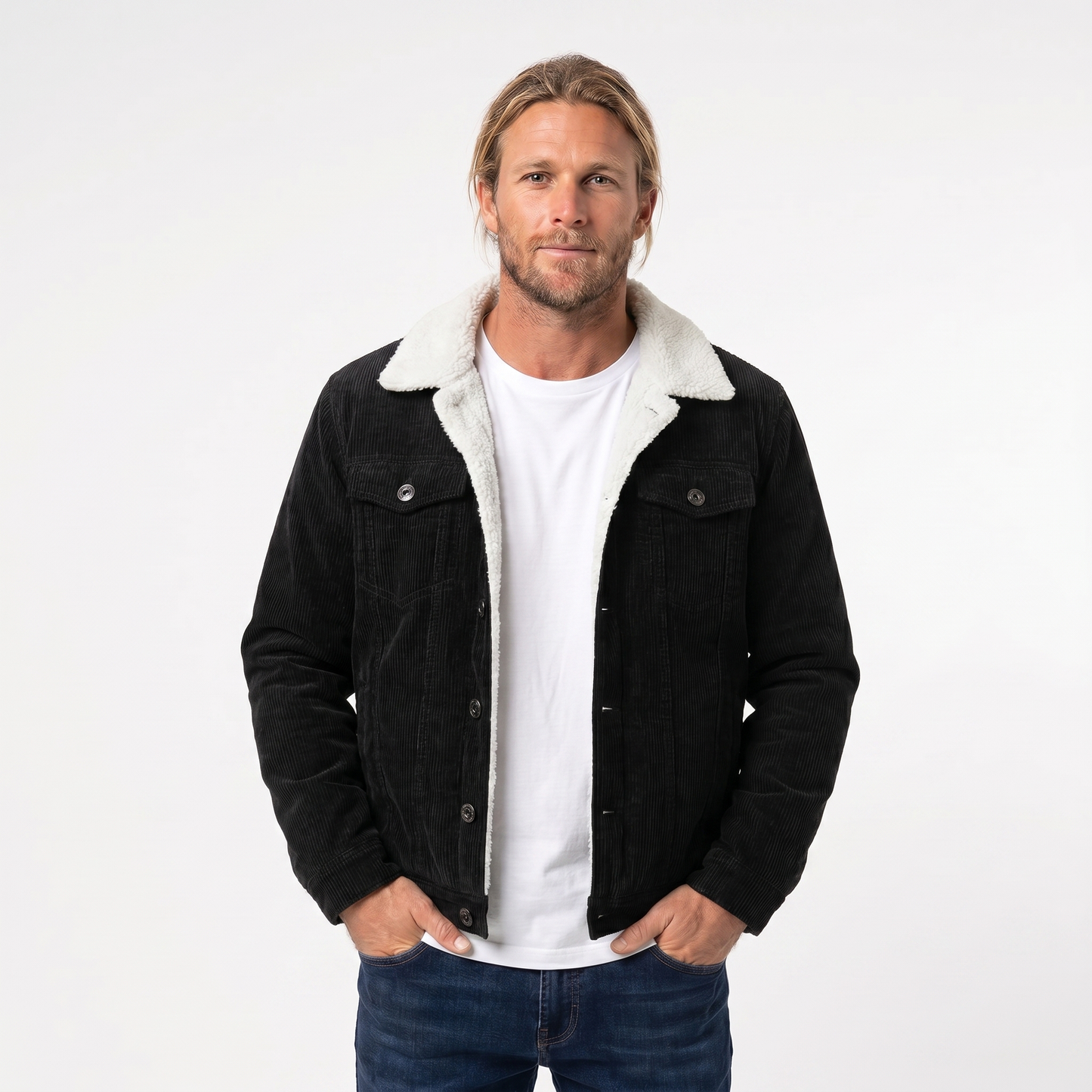 Men's Winter Corduroy Jacket – Sherpa Collar Button-Front