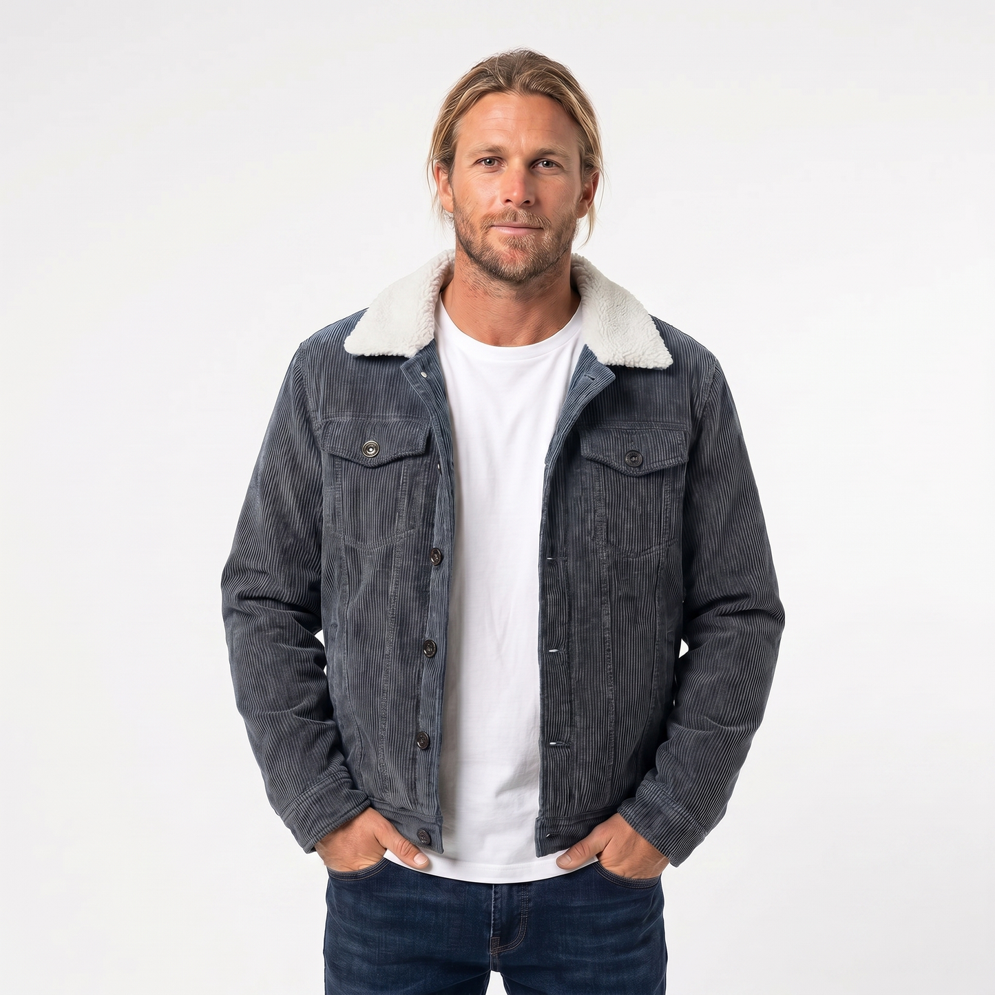 Men's Winter Corduroy Jacket – Sherpa Collar Button-Front