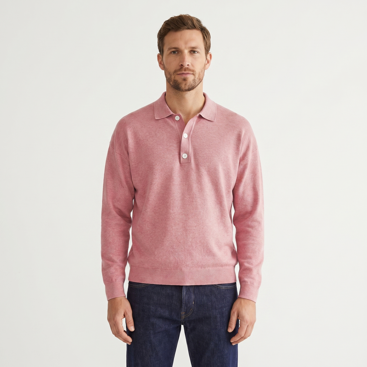 Men's Knit Polo Sweater – Soft Fine Knit Two-Button Placket