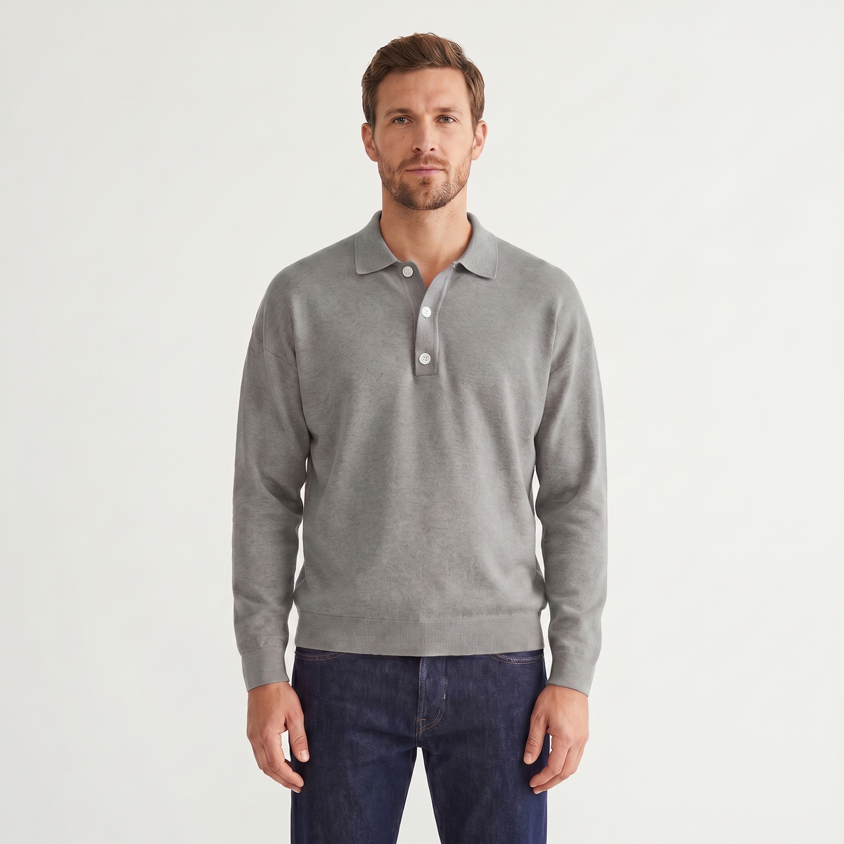 Men's Knit Polo Sweater – Soft Fine Knit Two-Button Placket