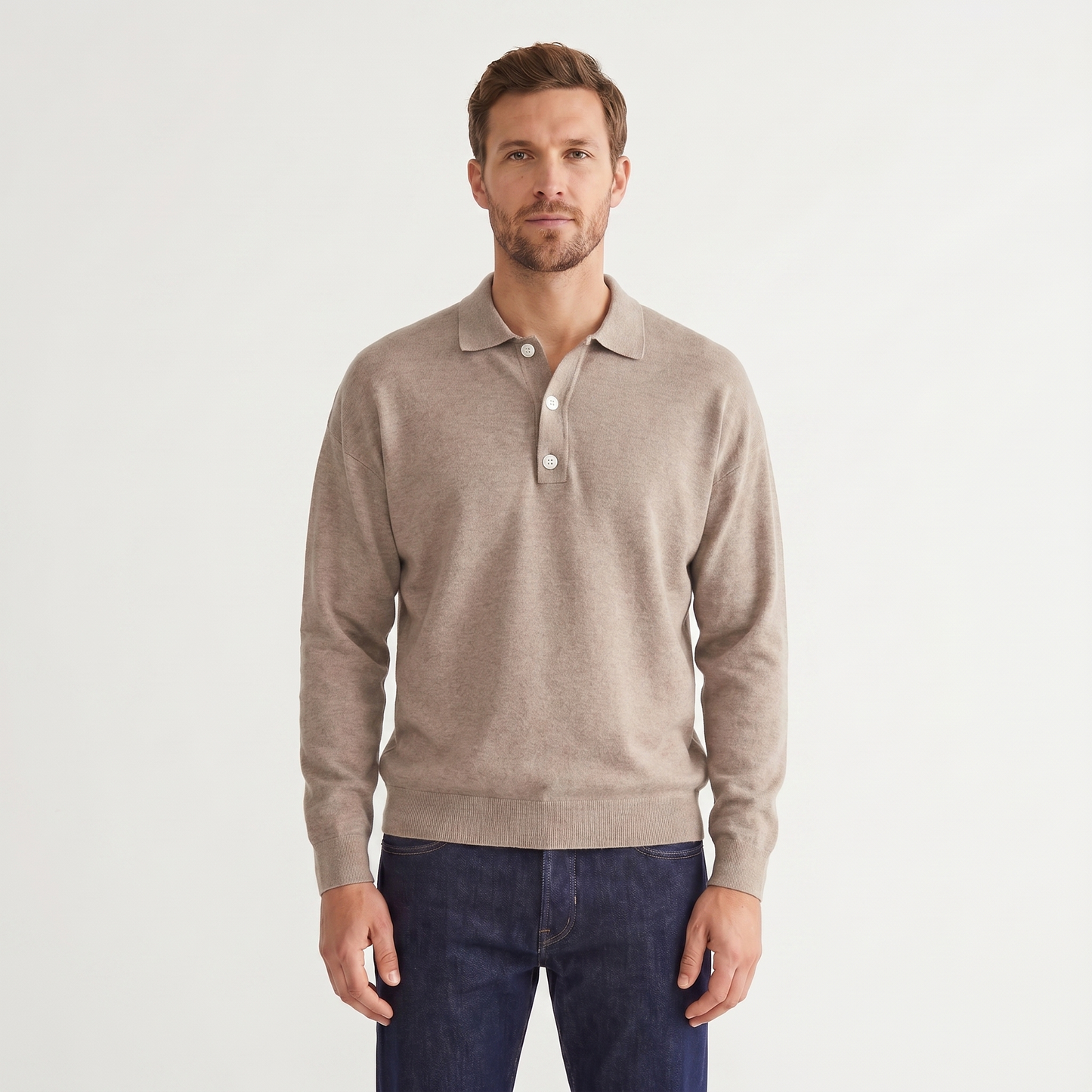 Men's Knit Polo Sweater – Soft Fine Knit Two-Button Placket