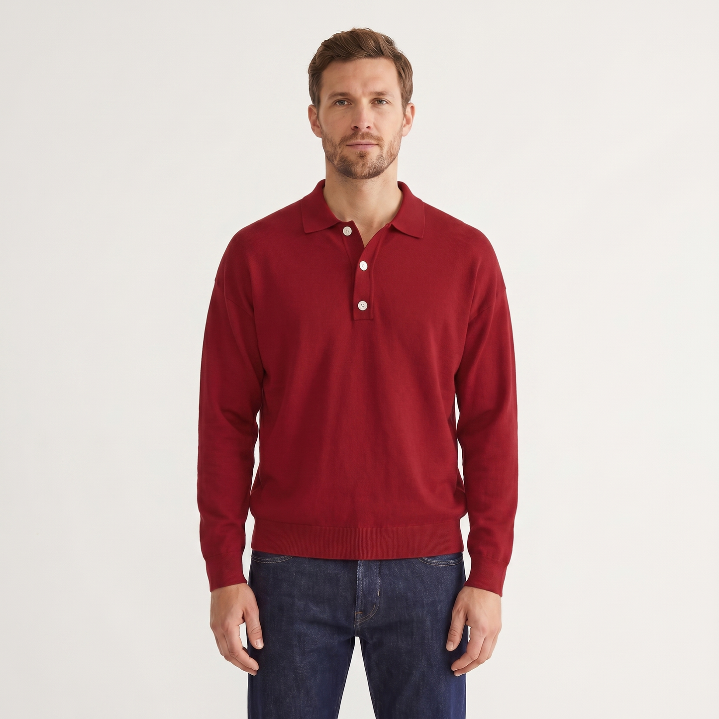 Men's Knit Polo Sweater – Soft Fine Knit Two-Button Placket