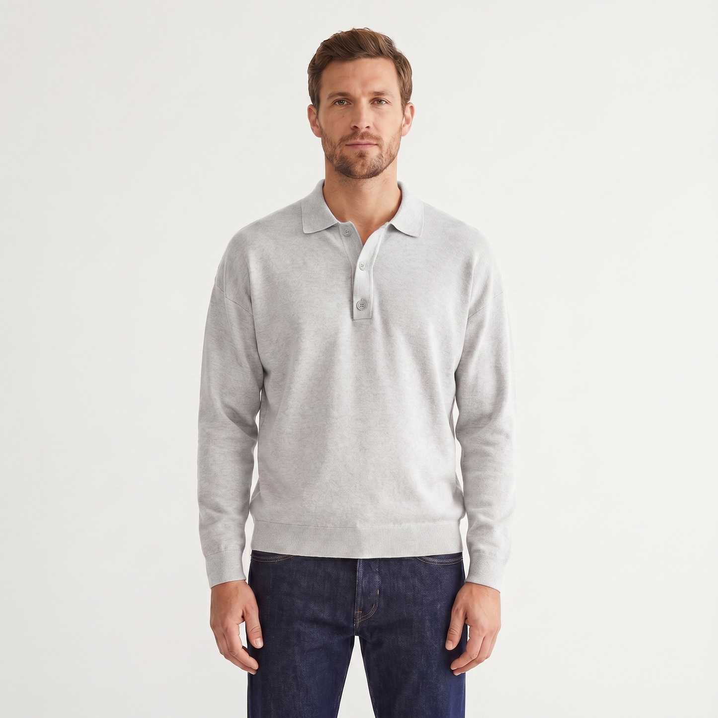 Men's Knit Polo Sweater – Soft Fine Knit Two-Button Placket