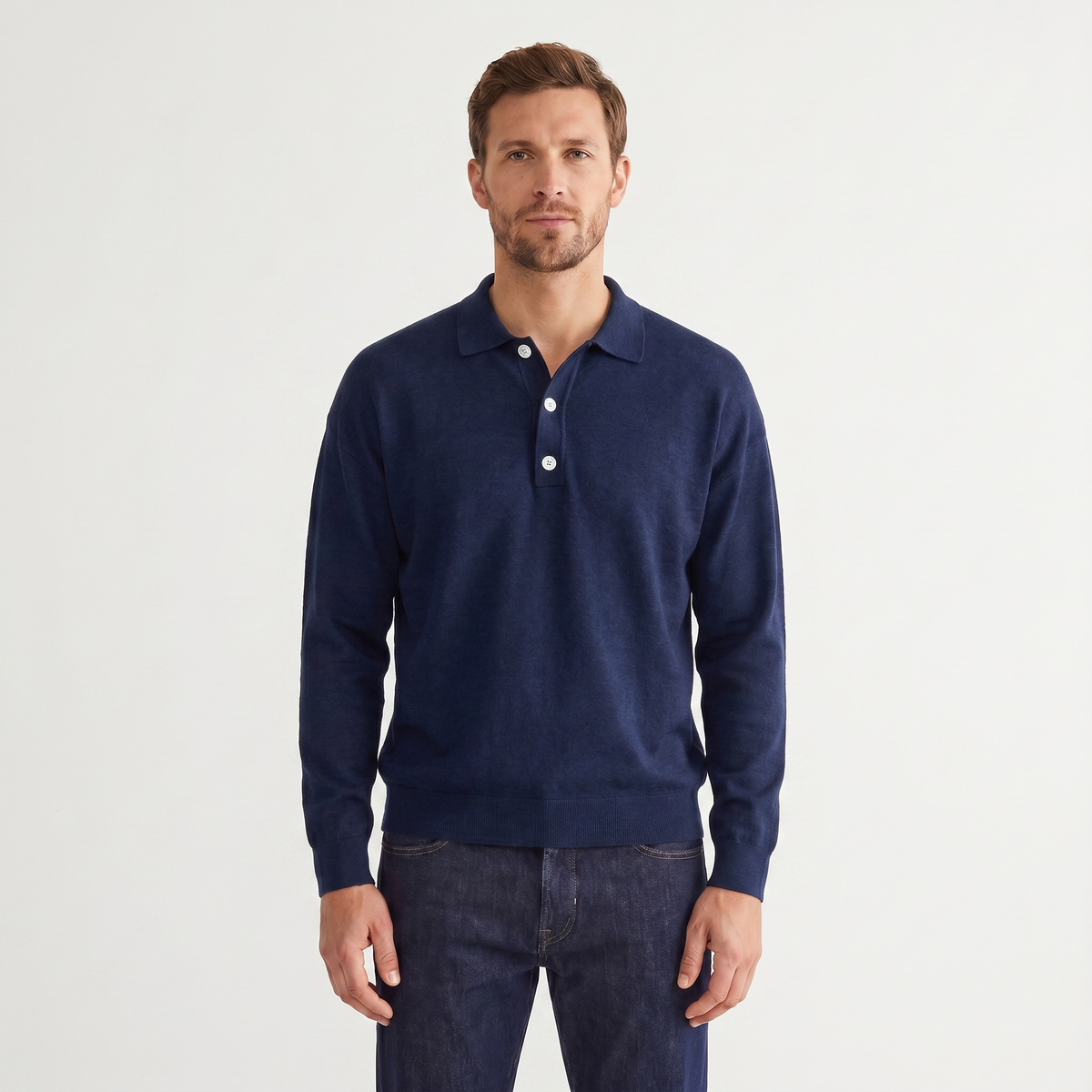 Men's Knit Polo Sweater – Soft Fine Knit Two-Button Placket