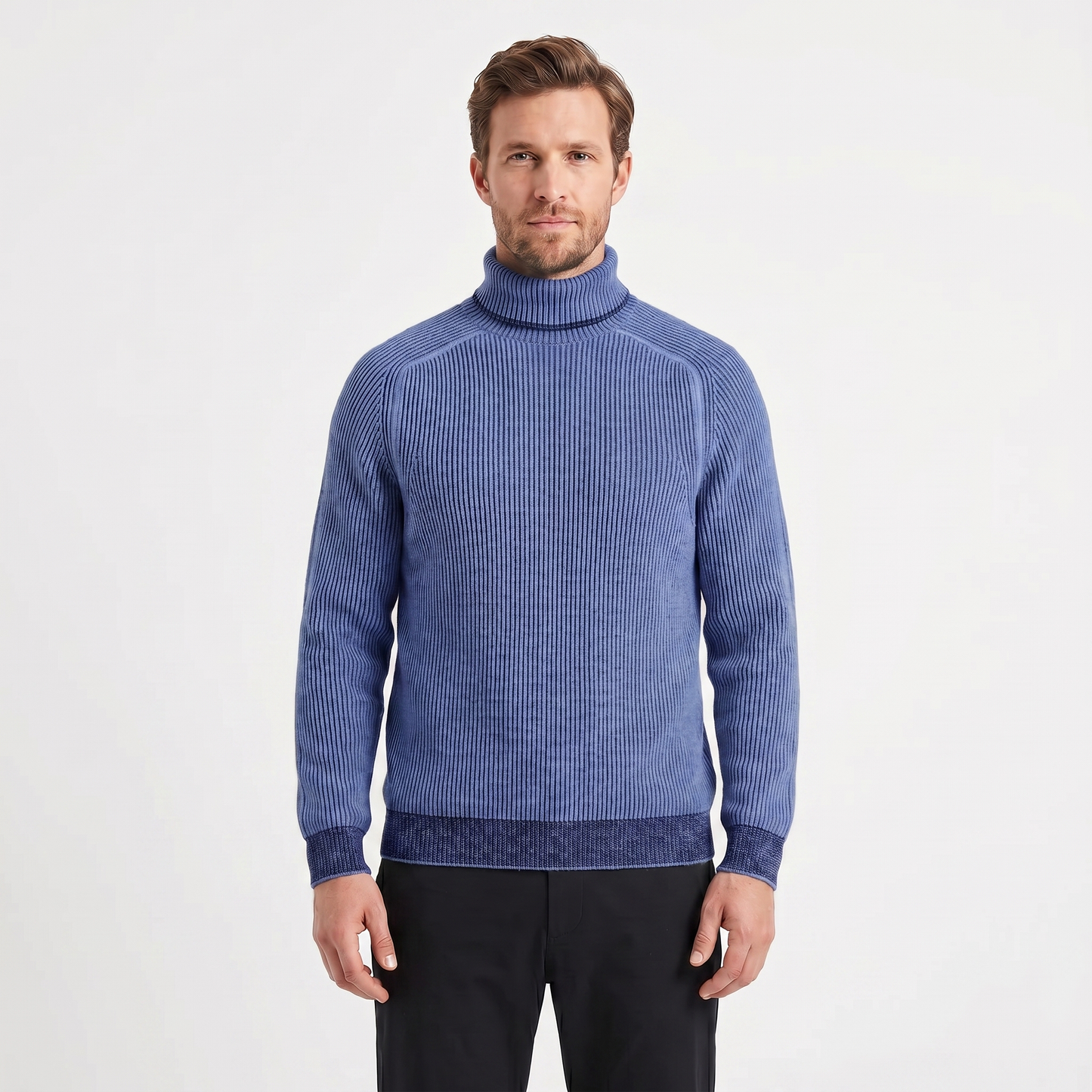 Mens Turtleneck Sweater – Ribbed Knit Contrast Trim