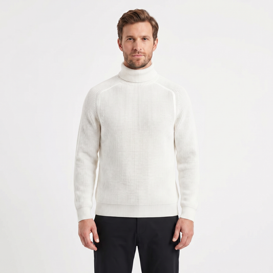 Mens Turtleneck Sweater – Ribbed Knit Contrast Trim