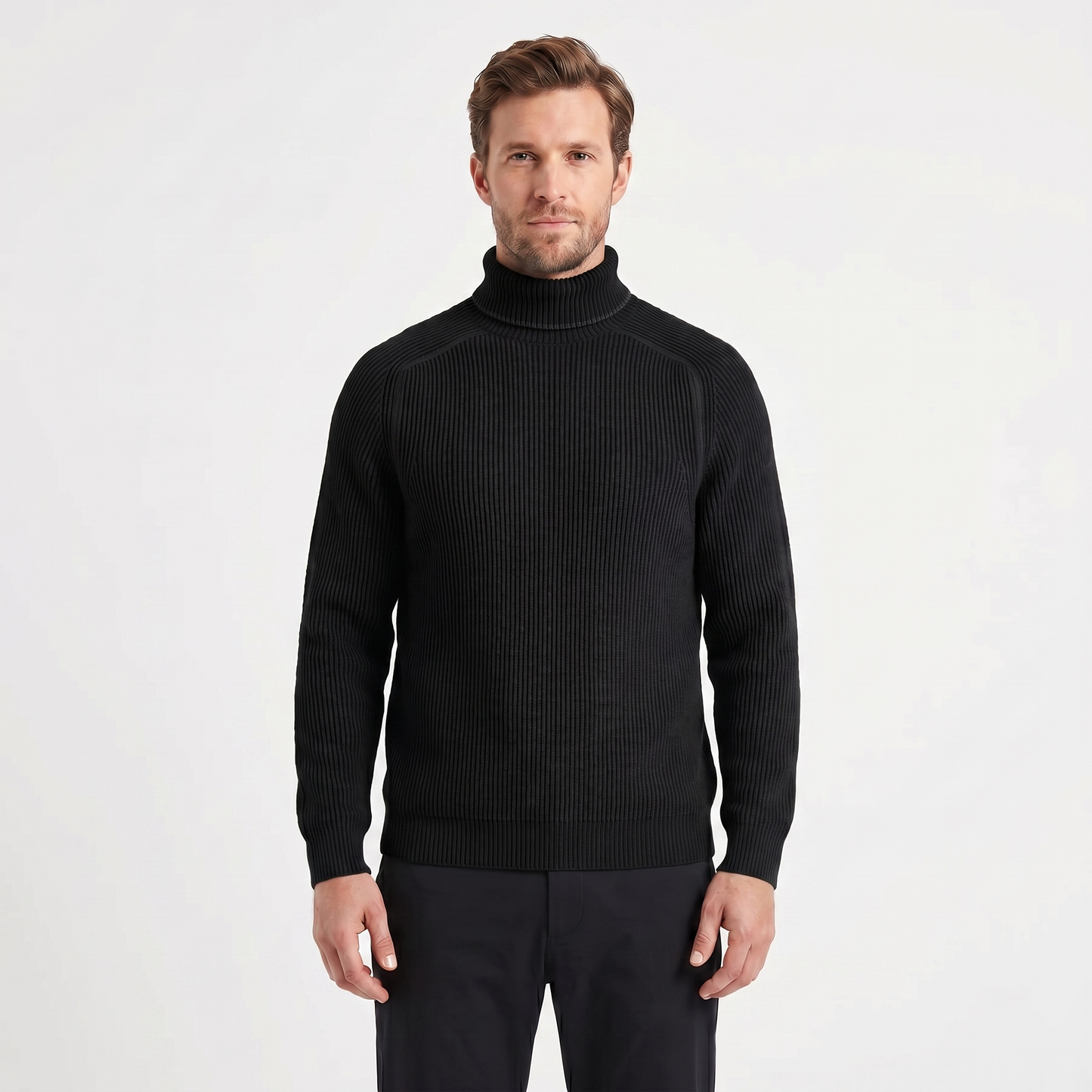 Mens Turtleneck Sweater – Ribbed Knit Contrast Trim